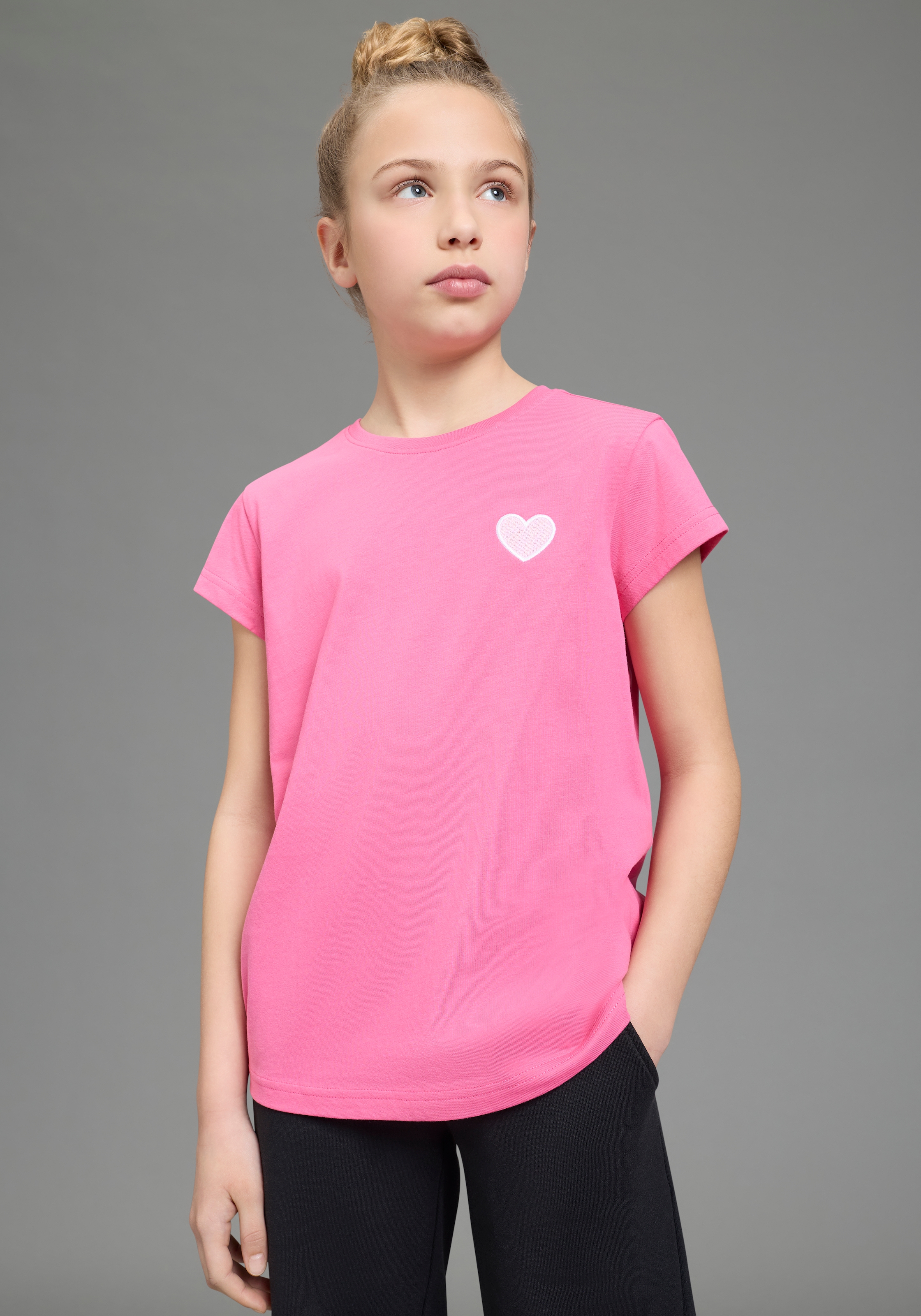 H.I.S T-shirt »3er Pack H.I.S Shirts mit Stickerei für Mädchen« Packung, 3, 3 pièces für Mädchen, Kurzarm, Basic Passform, aus Baumwolle