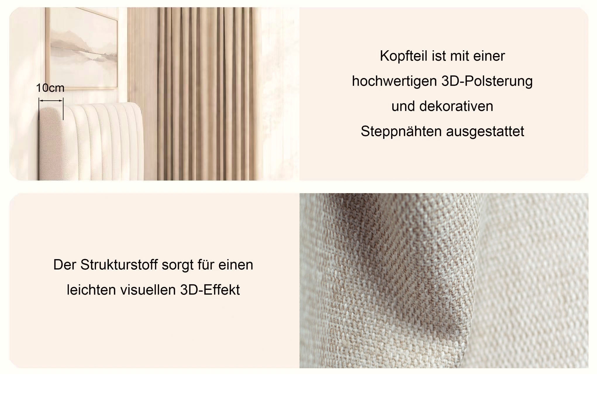 GOODproduct Lit rembourré »FEELLA, Bett wahlweise mit Lattenrost, Strukturstoff-Bezug« tête de lit et cadre rembourrés, surface couchage 140x200/180x200 cm