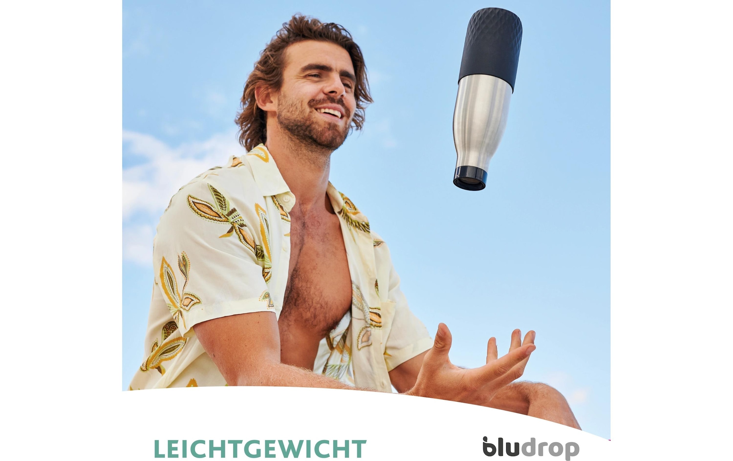 Emsa Gourde »Bludrop Sleeve« acier inoxydable/silicone, Quick-Press, 12h chaud/24h froid