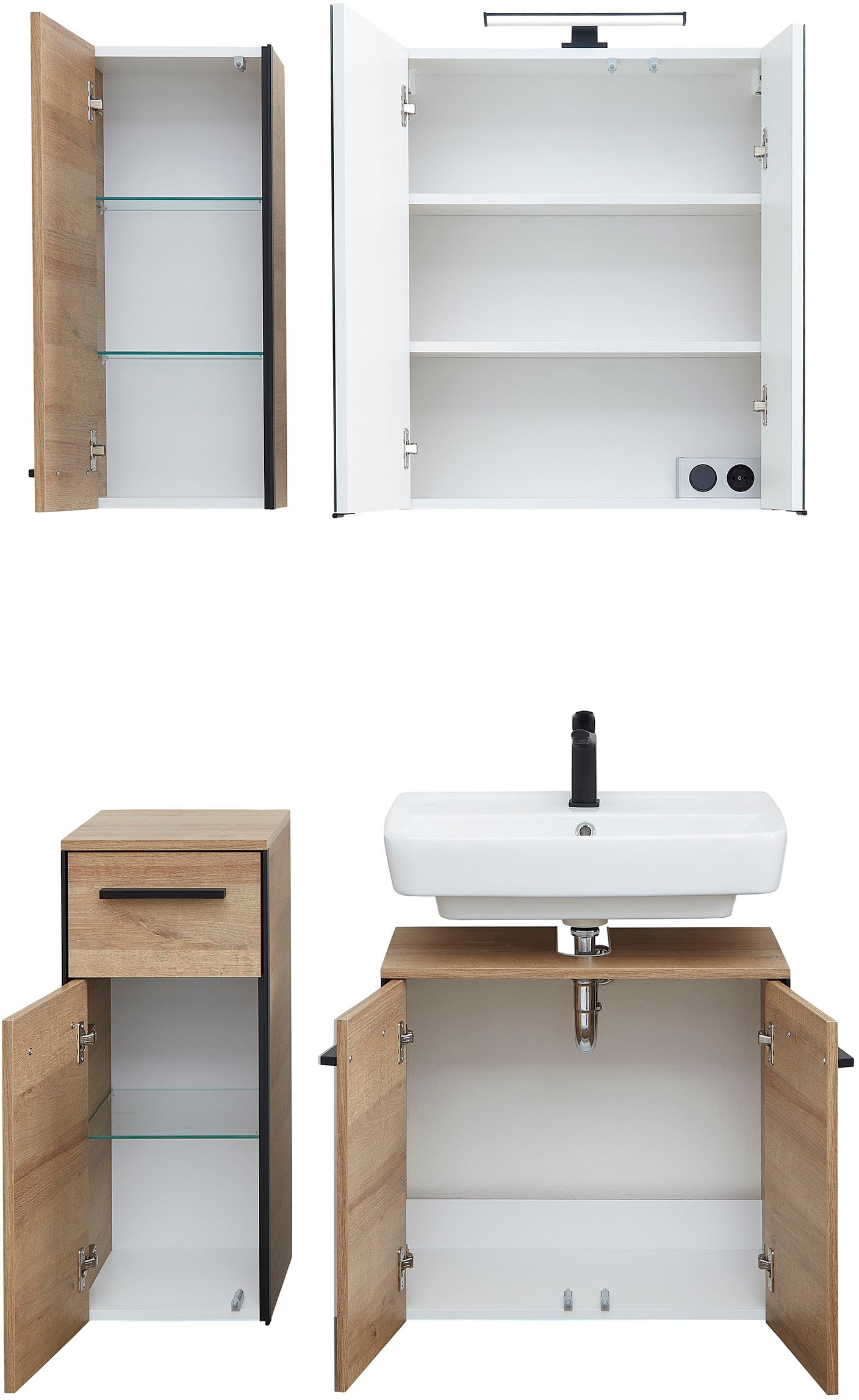 Saphir Ensemble de meubles de salle de bain »Quickset 395 4-teilig, Waschbeckenunterschrank mit LED-Spiegelschrank« 4 cuis tlg.