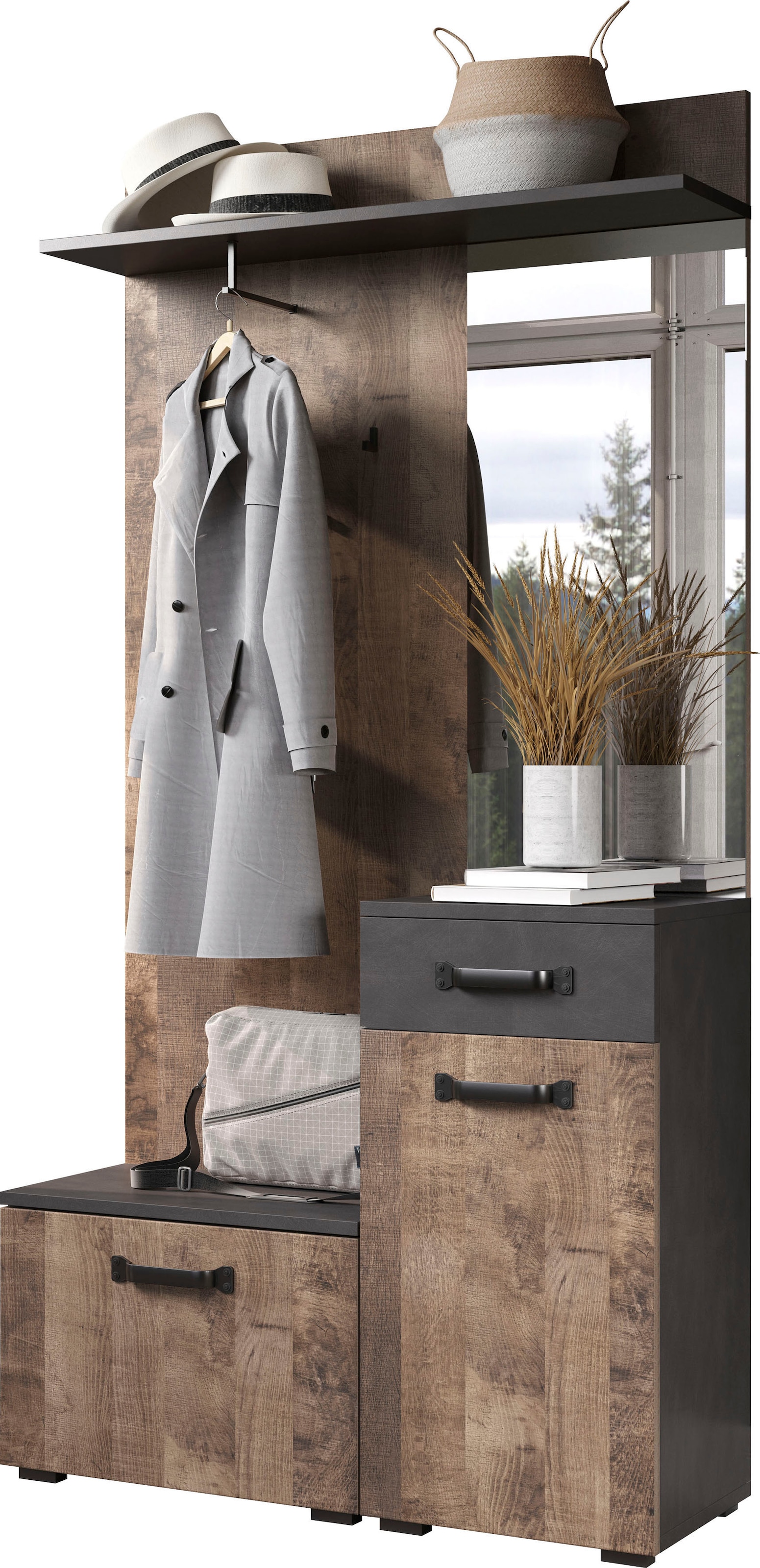 Home affaire Garderobenschrank »Saragossa« Kompaktgarderobe, Tür, Schublade, Klappe - (B/T/H) 104/32/190 cm
