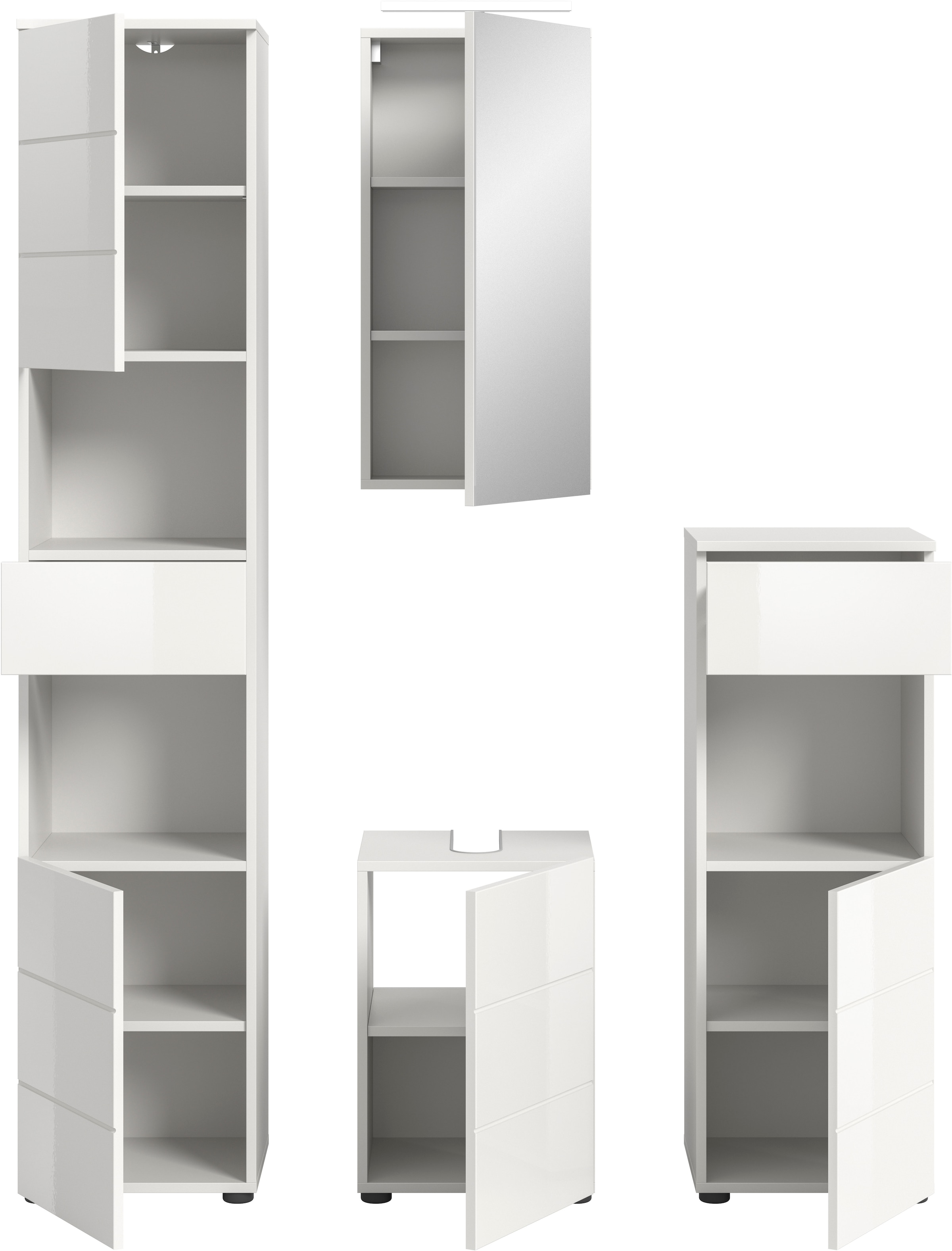 welltime Ensemble de meubles de salle de bain »Biel, Höhe 190 cm,Hochschrank,WBU, Spiegelschrank, Unterschrank, Lampe« 5 cuis tlg.