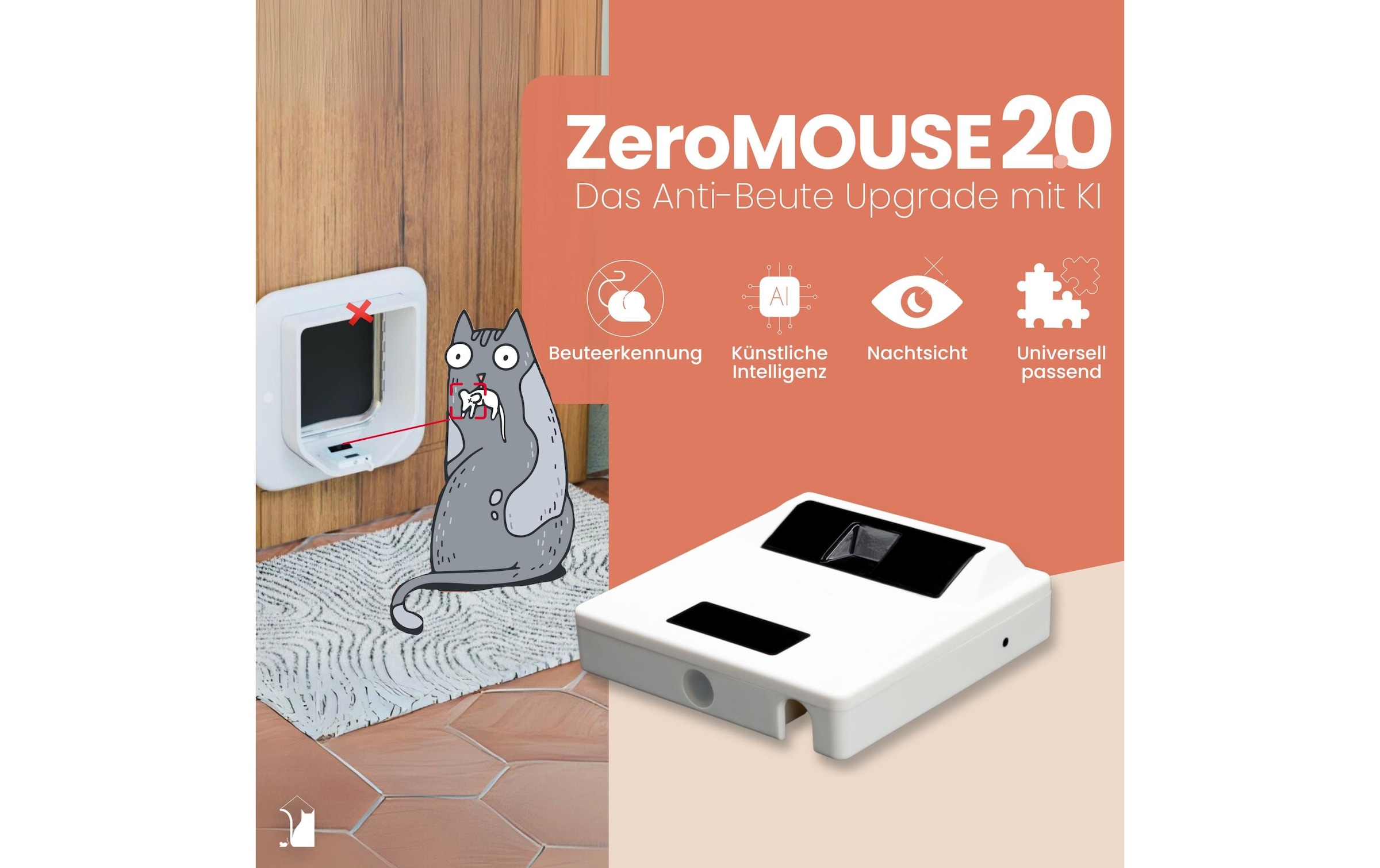   Chatière »Zeromouse ZeroMOUSE 2.0 zur« KI Beutestopp für RFID Katzenklappen