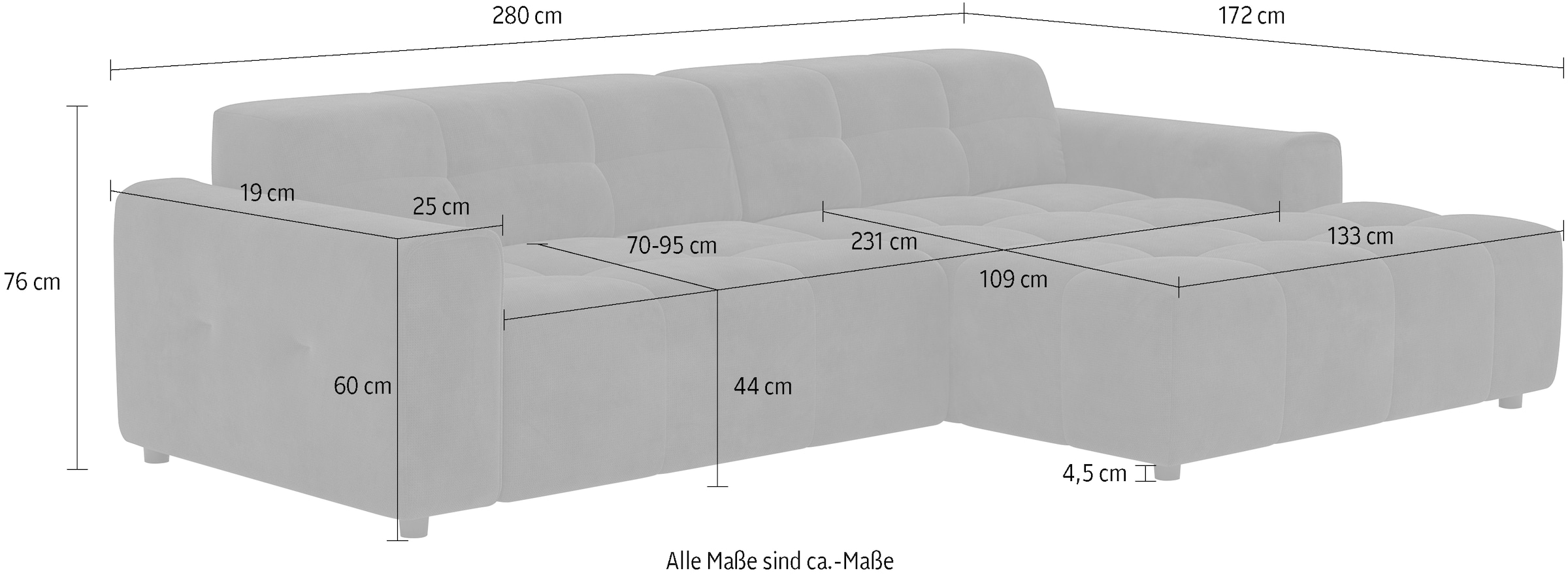 COTTA Canapé d'angle »Sento L-Form, Breite 280 cm, Chenille-Struktur«
