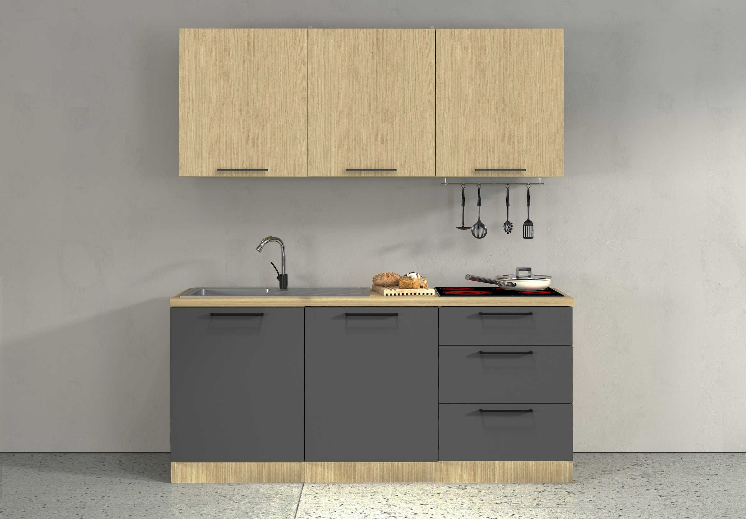 KOCHSTATION Kitchenette »Luna, Küchenzeile mit Spüle + Siphon, ohne E-Geräte« Breite 182 cm,Türen mit Soft-Close Funktion, Metalgriffe,Made in Italy