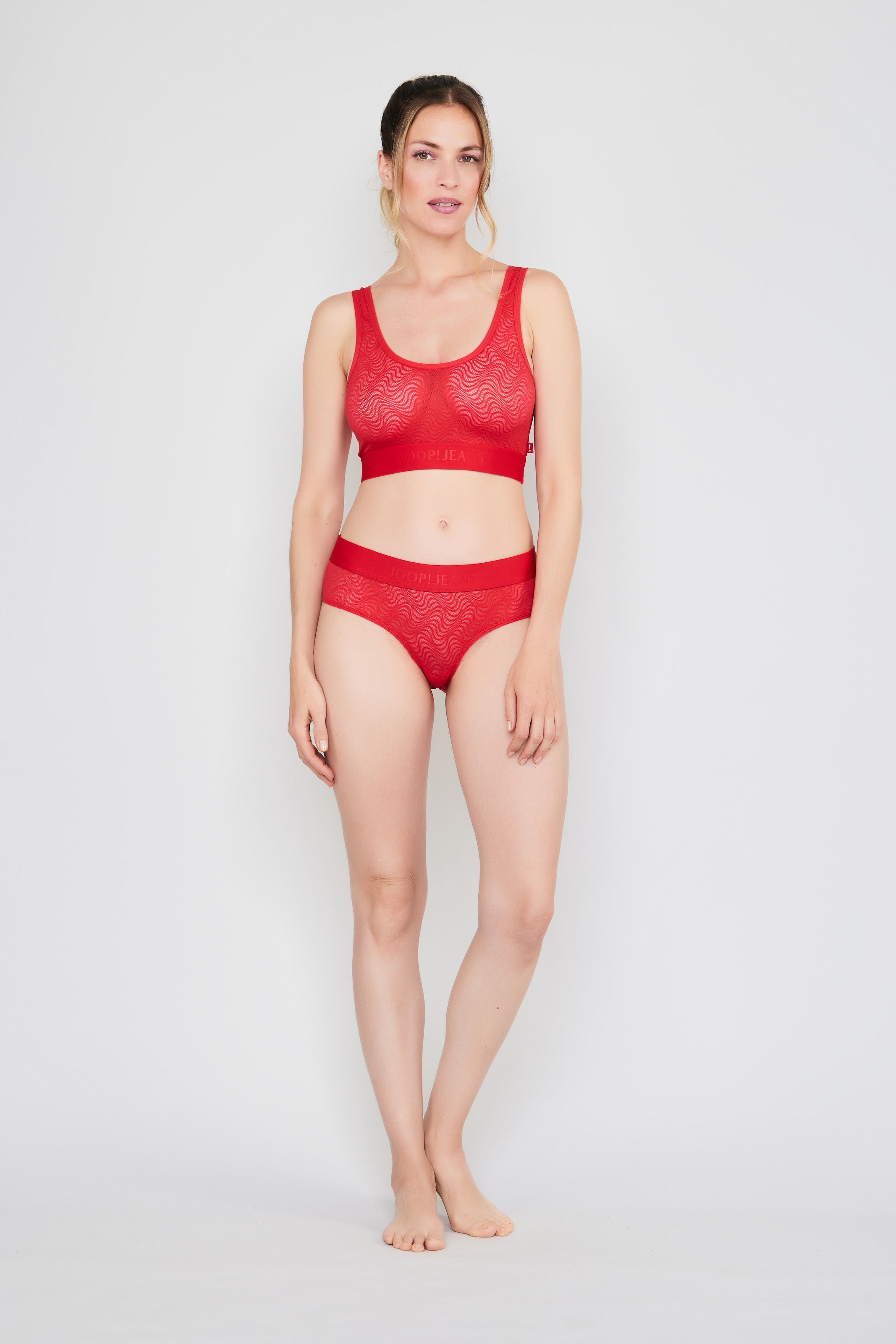 JOOP! Jeans Bustier Rundhalsausschnitt, elastisch, Jacquard-Spitze