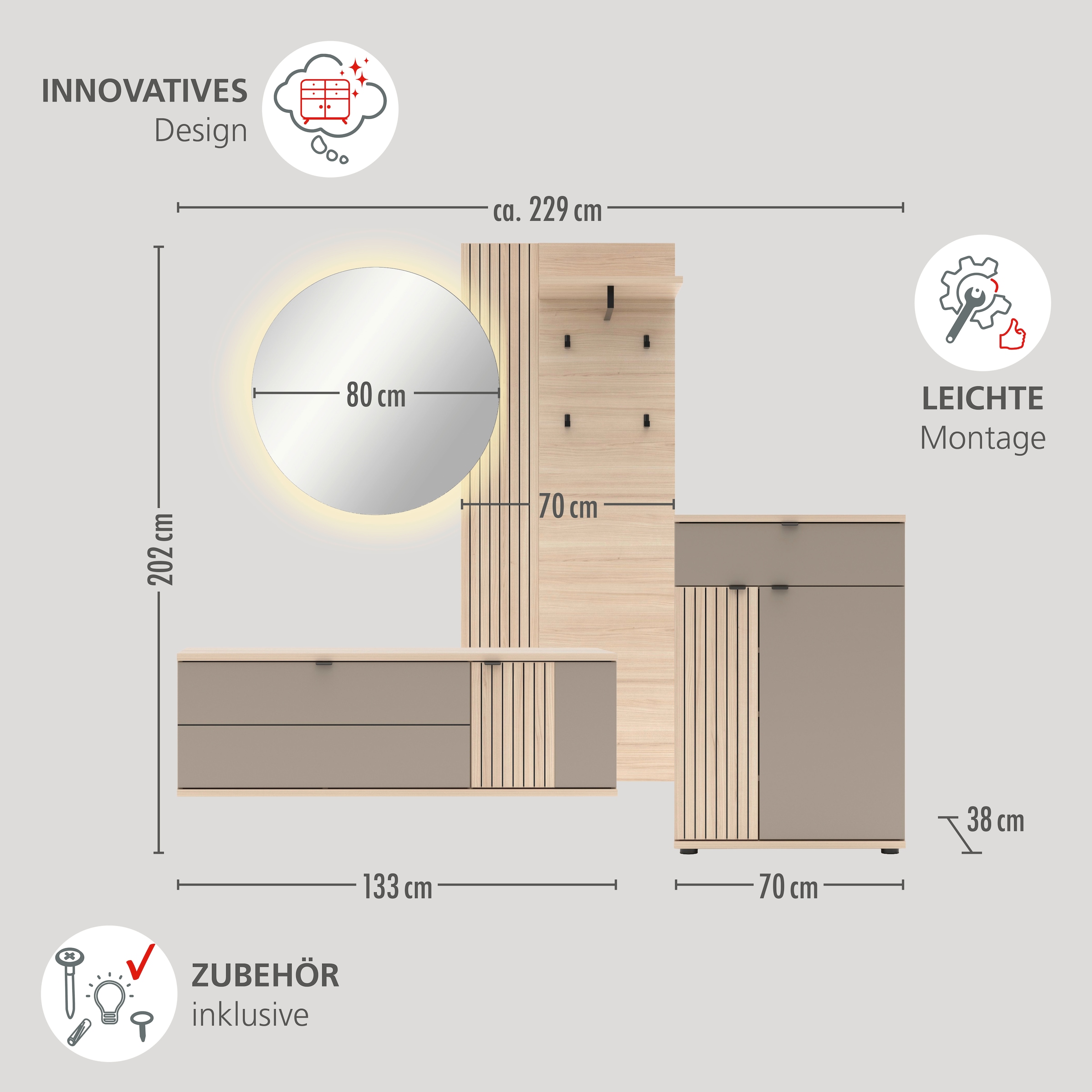 Innostyle Armoire à chaussures suspendue »PISA Hängeschuhschrank« 1 cuis tlg. fermeture douce, bord AB, 1 rabat, 4 compartiments