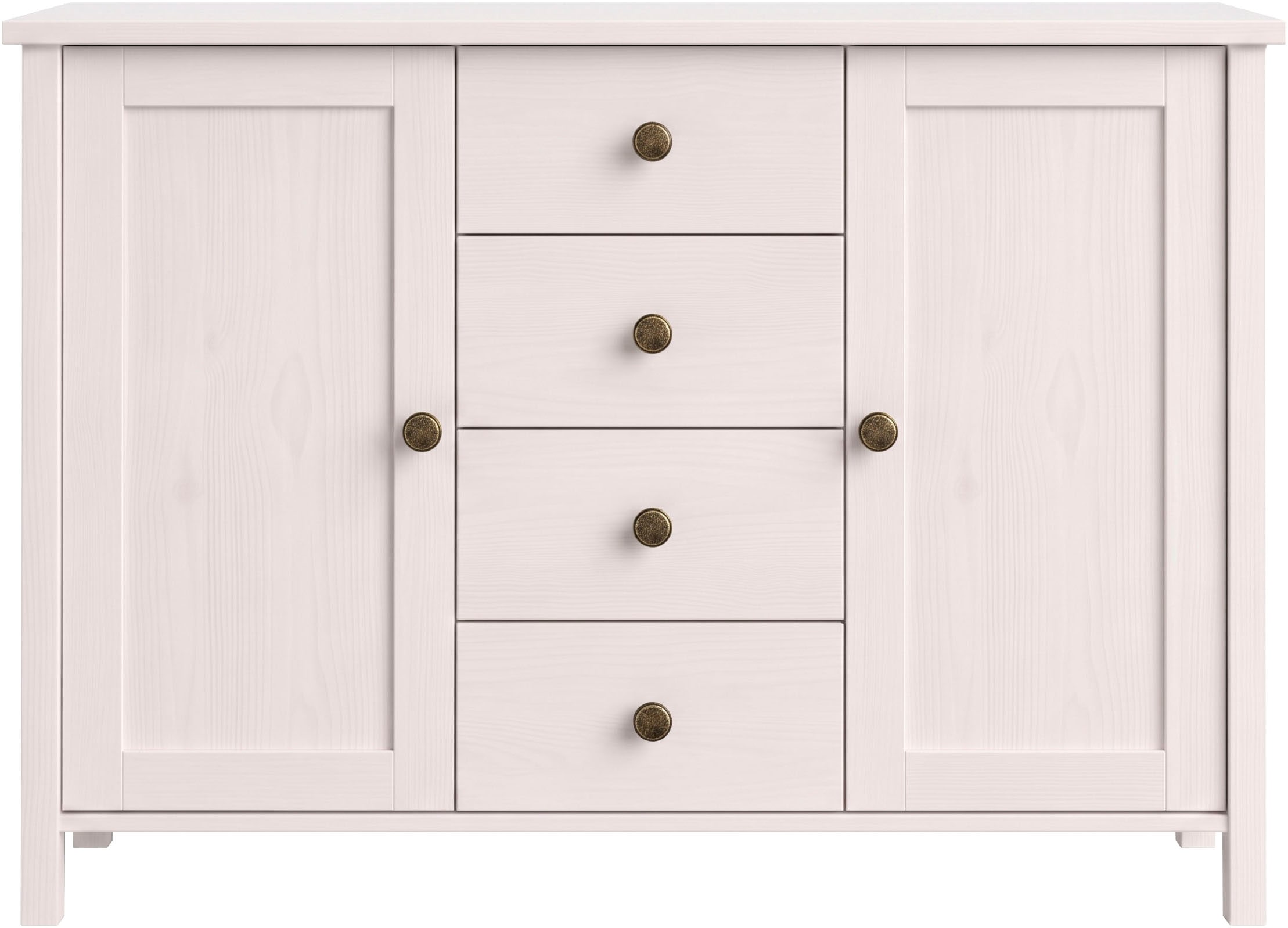 GOODproduct Buffet »Mikkeli Küchenbuffet mit 2 Glastüren, Metallgriffe« aus massiver FSC®-zertifizierter Kiefer, moderner Landhausstil