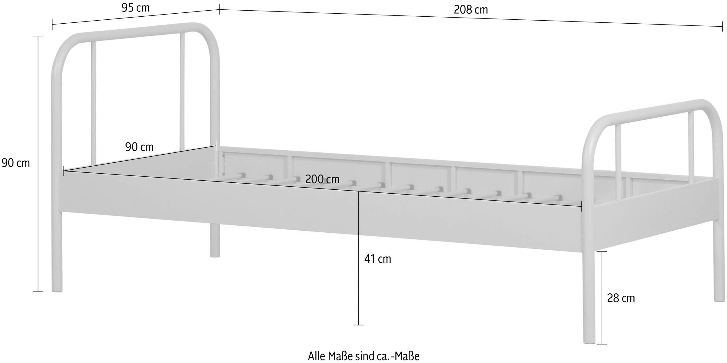 WOOOD Sommier »Mata Stahlrahmen pulverbeschichtet, H 90 x B 208 x T 95 cm« Dimensions du matelas 90x200 cm, facile à monter, obligatoire à nettoyer