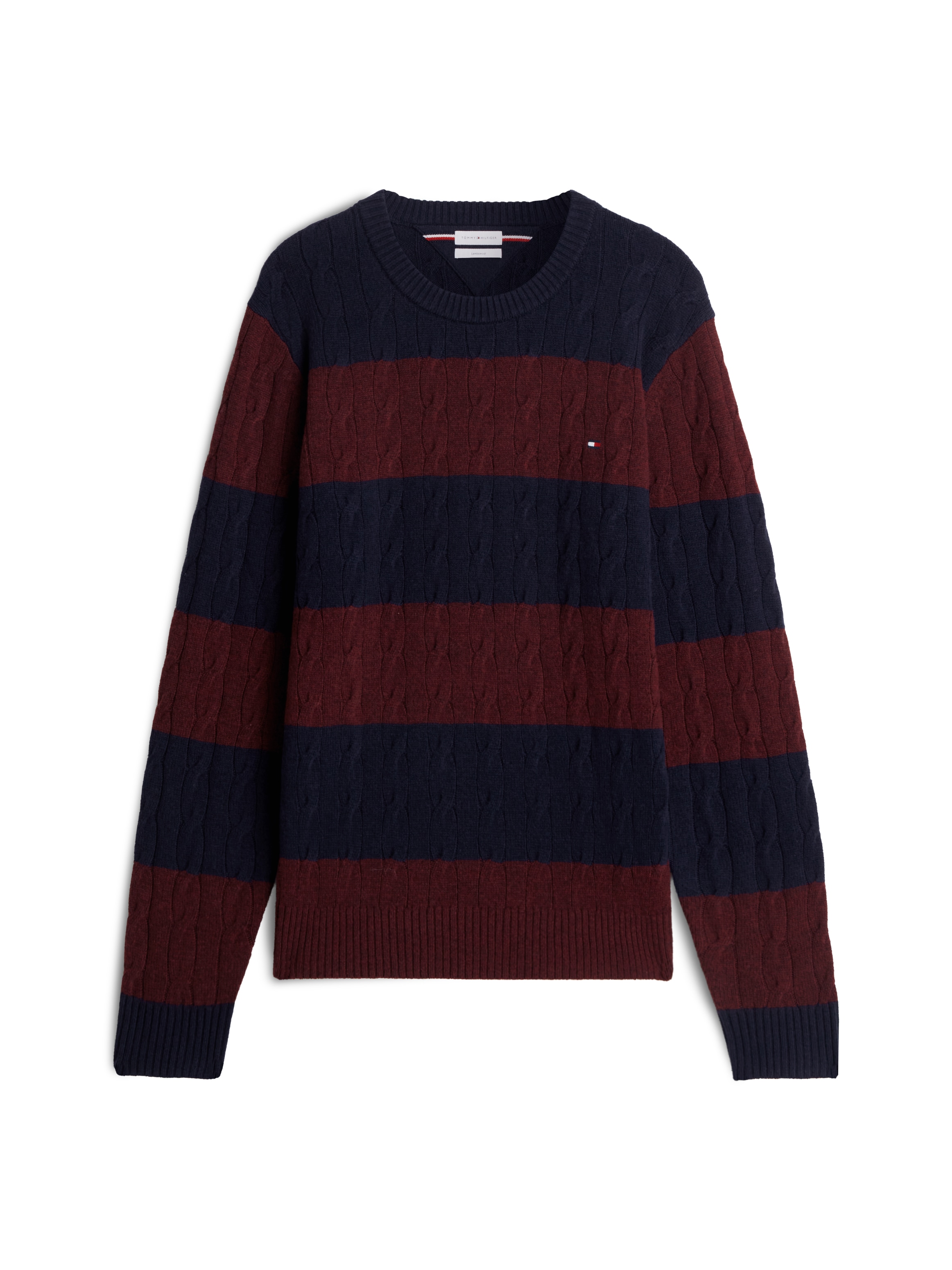 Tommy Hilfiger Rundhalspullover »LAMBSWOOL CABLE CREW« aus reiner Lammwolle mit Zopfmuster