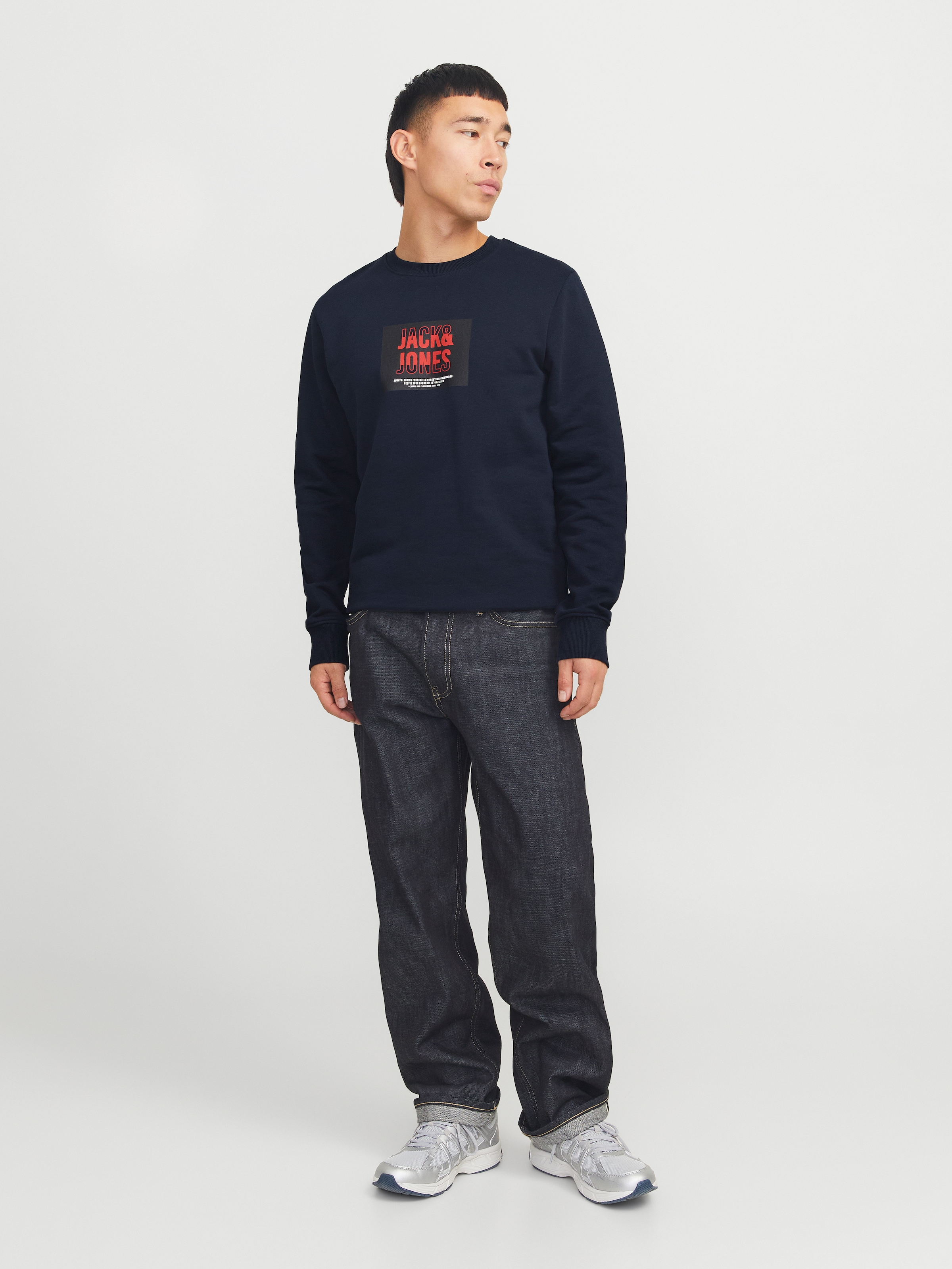 Jack & Jones Sweatshirt »JJHUDSON – Sweatshirt mit Print, Rundhals und Kapuze«, Print, modisch, regular fit, angeraute Sweatware, Rundhals
