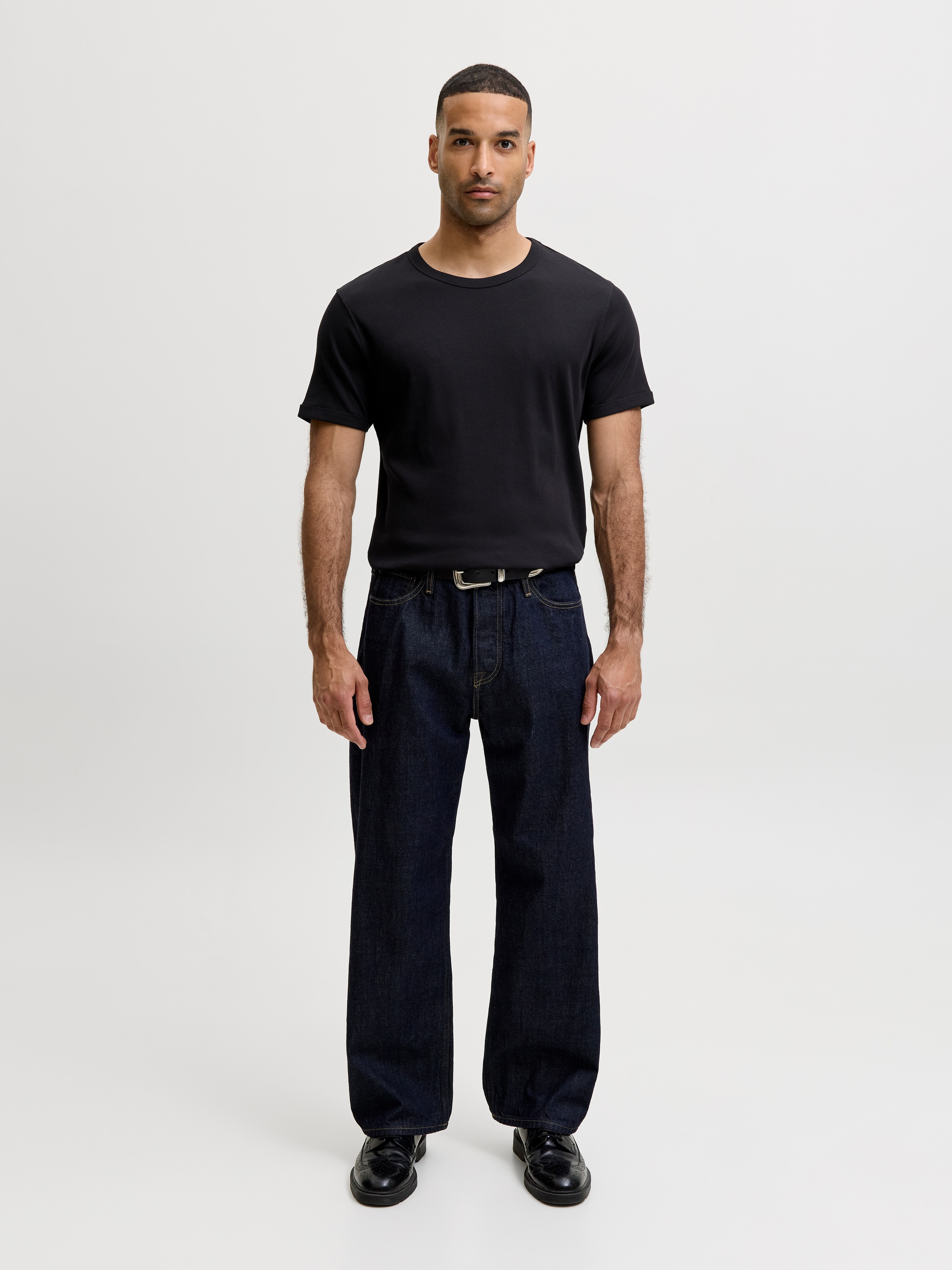 Jack & Jones Shirt à col rond »JJEORGANIC RIB TEE SS CREW NECK 2PK MP« Paquet, 2 Mélange de coton, coupe slim