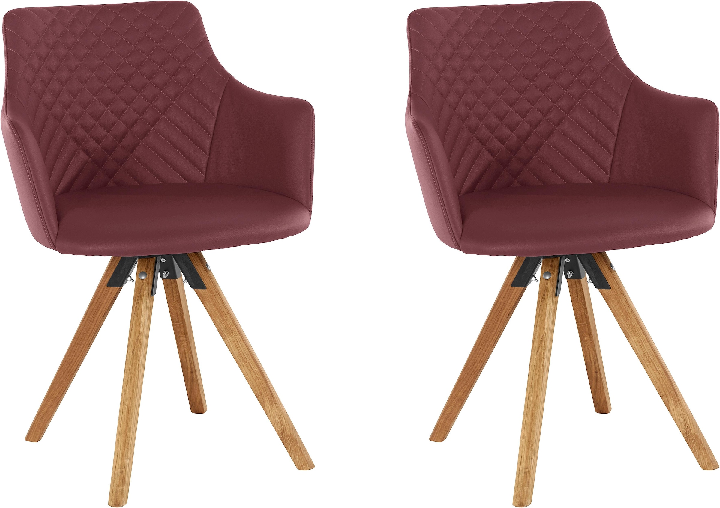 Home affaire Chaise avec accoudoirs »LISABON« (Set) 2 cuismit Drehfunktion, Bezug aus Leder, Gestell aus Eiche Massivholz geölt