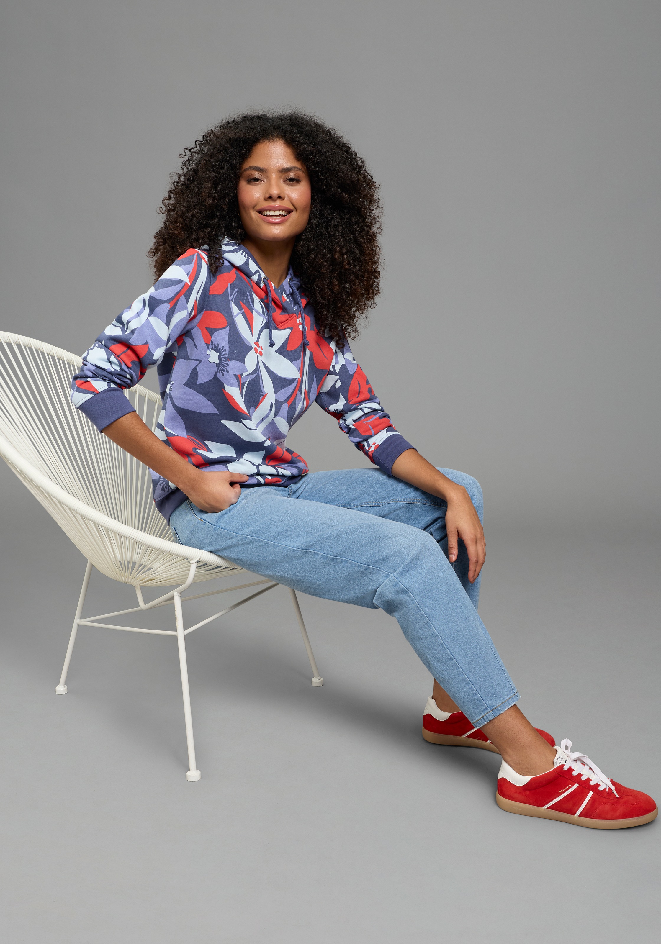 Laura Scott Pull , Pflegeleichte Baumwollmischung mit Kapuze und Blumendruck
