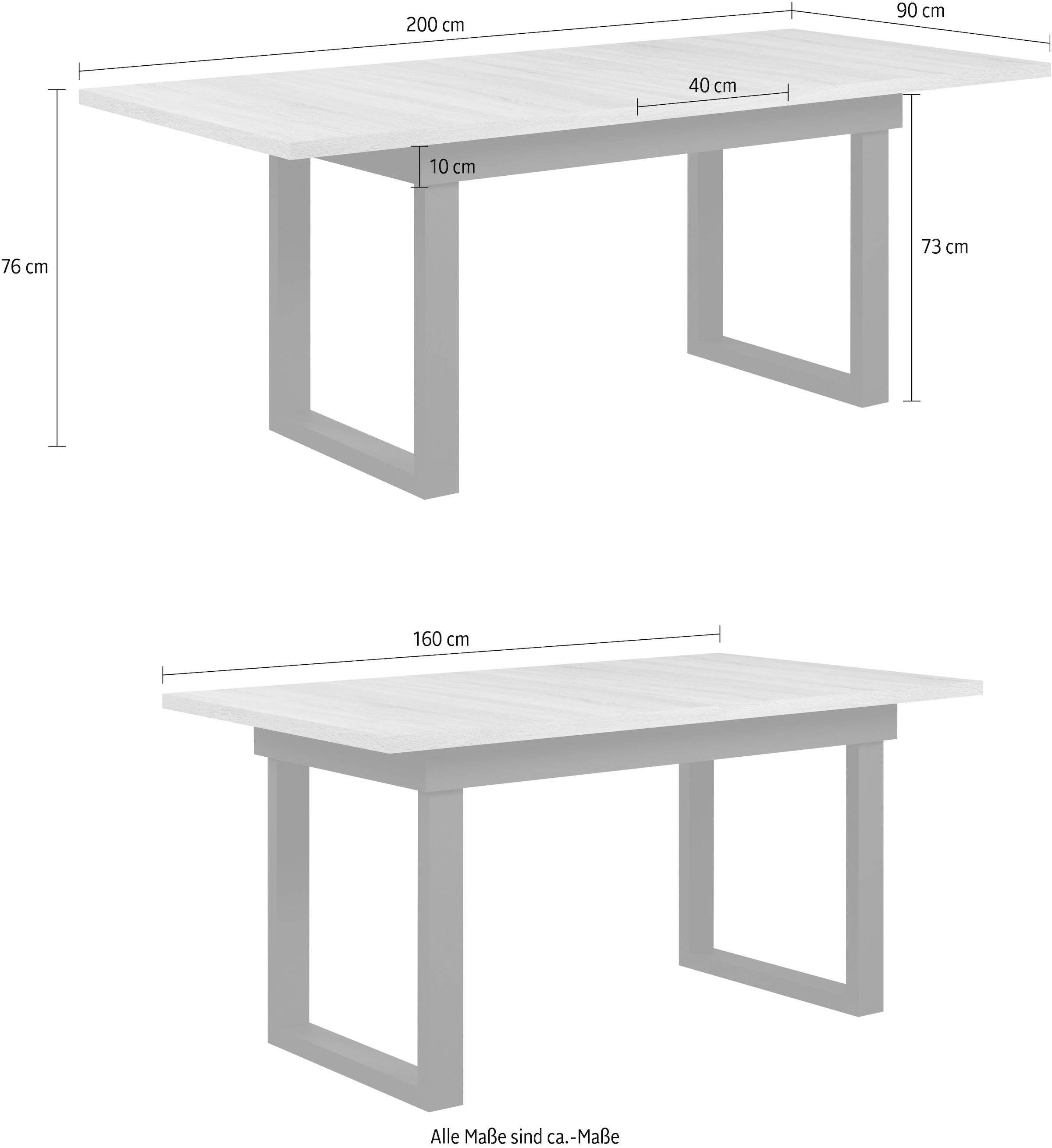 INOSIGN Table de salle à manger »Valencia« 1 cuis tlg. Synchroauszug; Metallkufen, ausziehbar auf 200 cm