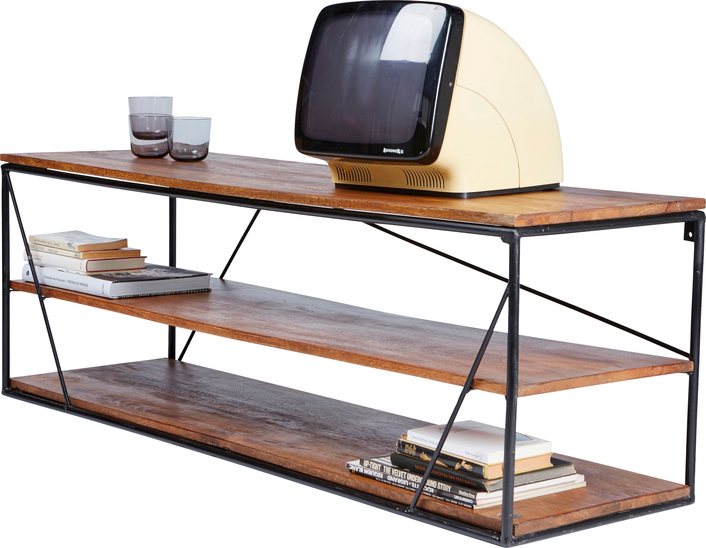 SIT Table basse »Rüdesheim aus Mangoholz mit Metallgestell für TV & Wohnzimmer« Polyvalent en meuble bas TV ou étagère au design industriel