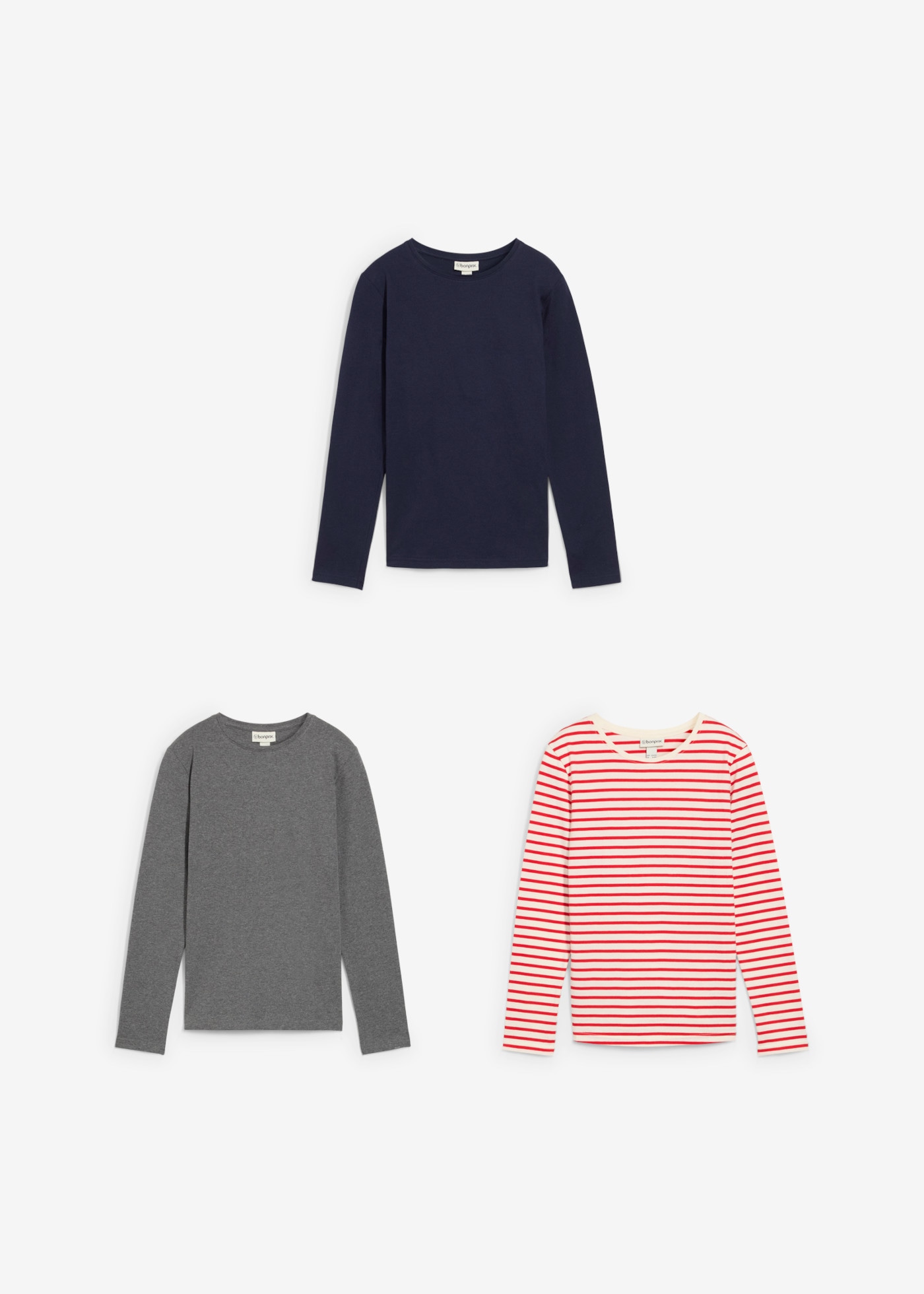 bonprix T-shirt à manches longues Paquet,  Kinder, im praktischen 3er Pack, aus reiner Baumwolle, Regular Fit