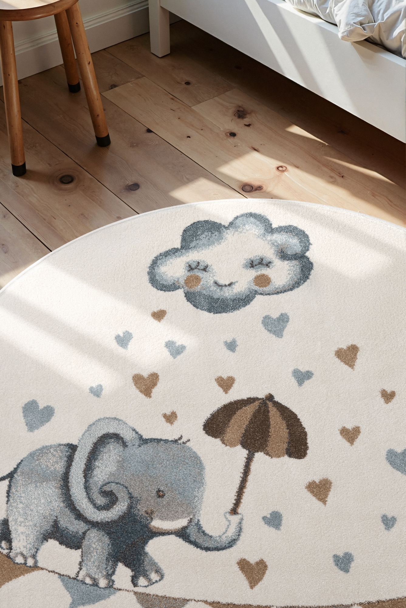 Villeroy & Boch Kinderteppich »Walk like an Elephant Rainy« rund 9 mm Höhe Spielteppich weich, Kinderzimmer, Boho Kids Spielunterlage, Tieremotiv