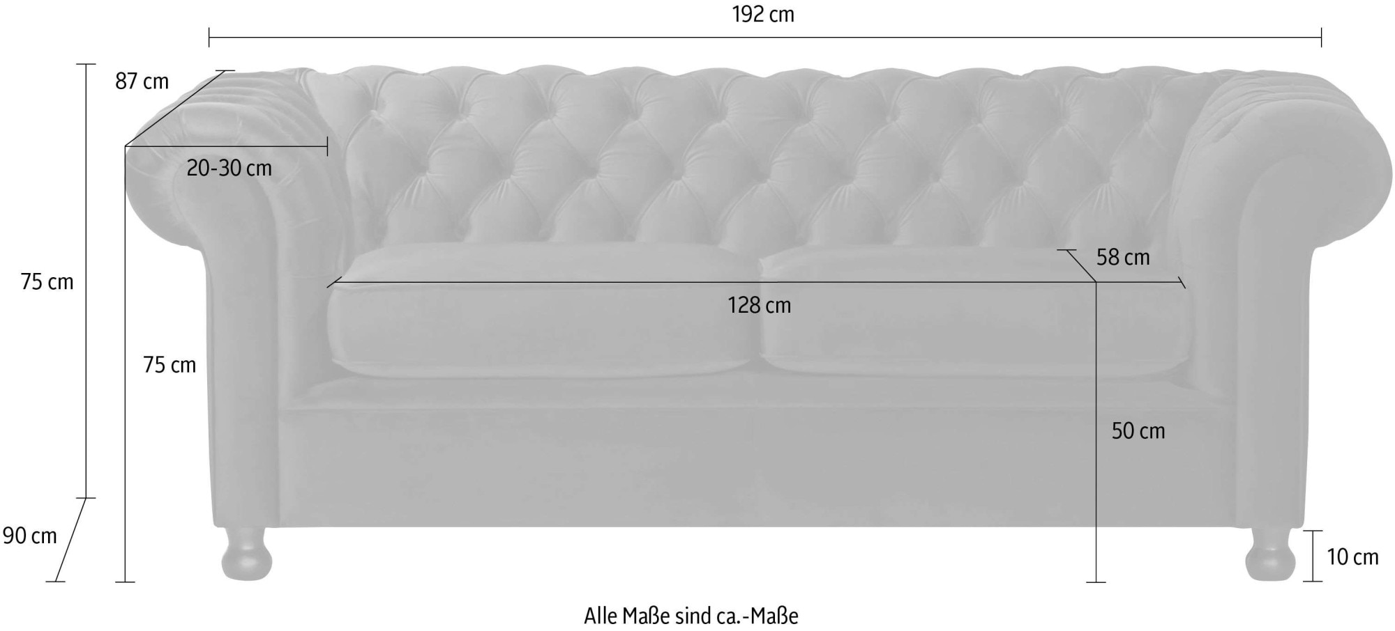 Home affaire 3-places »BRONNOY Chesterfield Sofa mit aufwendiger Knopfheftung, Breite 193 cm« Sofa mit geschwungenen Armlehnen, Chesterfield-Optik, Glamour