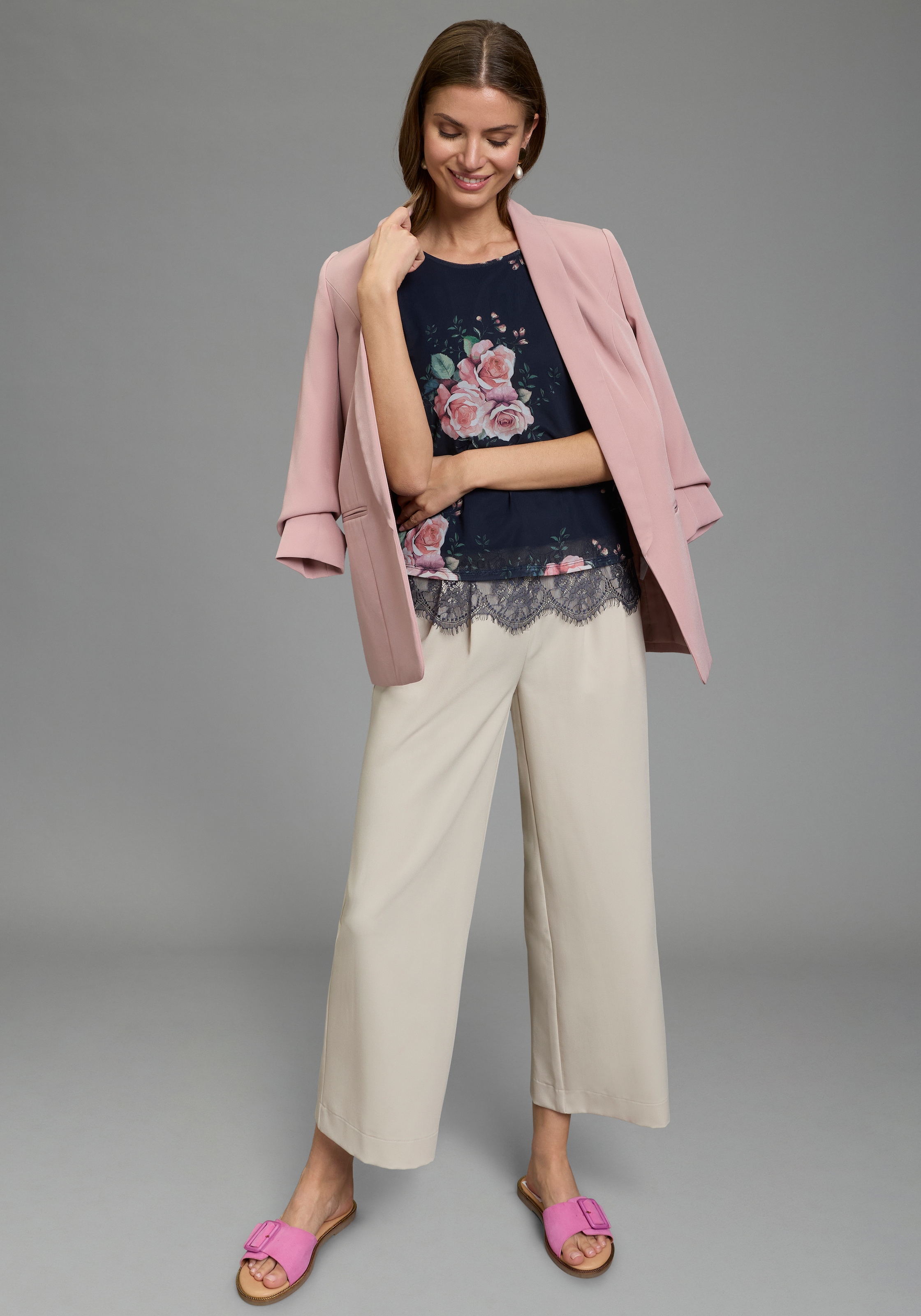 Laura Scott Top chemisier en mesh doux avec dentelle, à fleurs