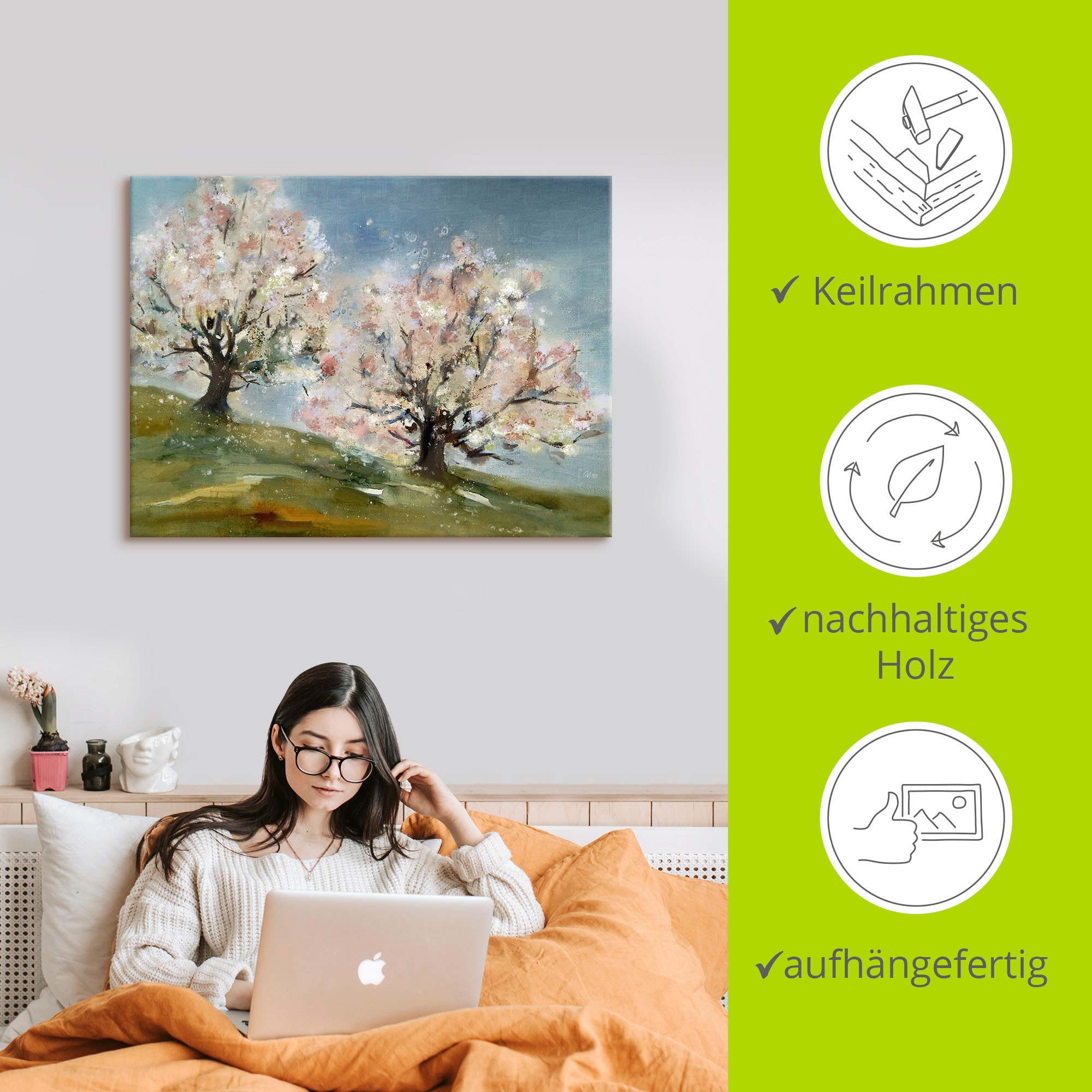 Artland Leinwandbild »Frühling - Obstbaumblüte« Baumbilder 1 Stk. tlg. auf Holzrahmen gespannt