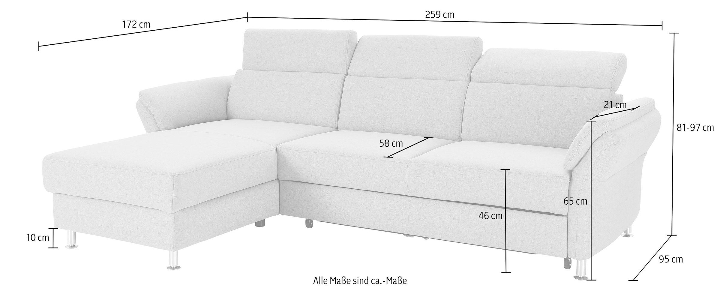 sit&more Ecksofa »Avignon L-Form« Kopfteilverstellung, wahlweise mit Bettfunktion und Bettkasten