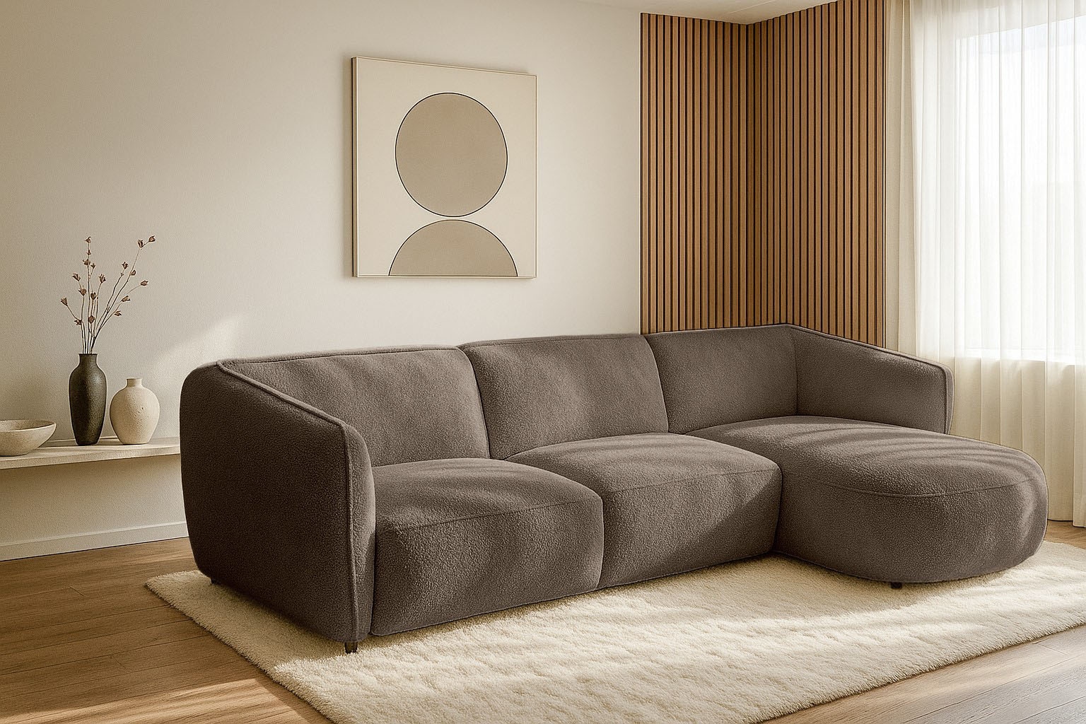 GOODproduct Canapé d'angle »OSTRUP Rundsofa, L-Form, Naturtöne, Boucle oder Chenille« largeur 280 cm, forme organique aux courbes douces