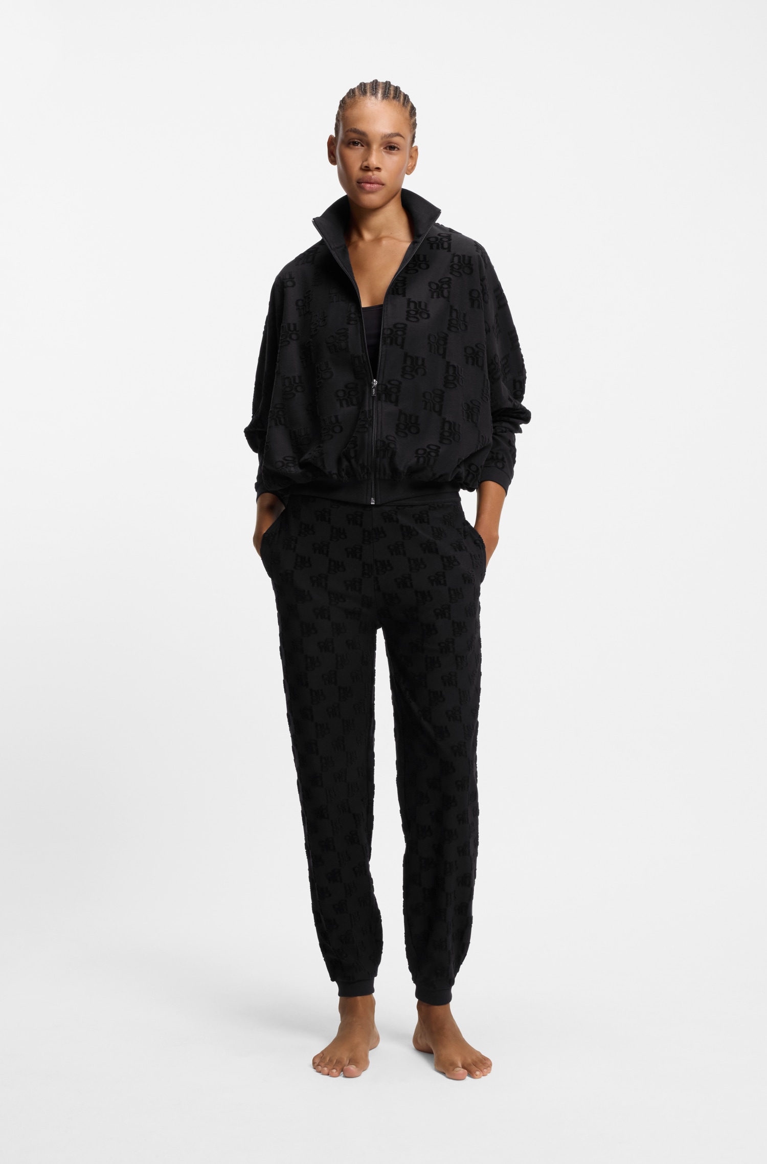 HUGO Underwear Sweatjacke »TERRYMONOGRAM« aus Baumwoll-Mix mit Allover-Logo-Muster, Stehkragen