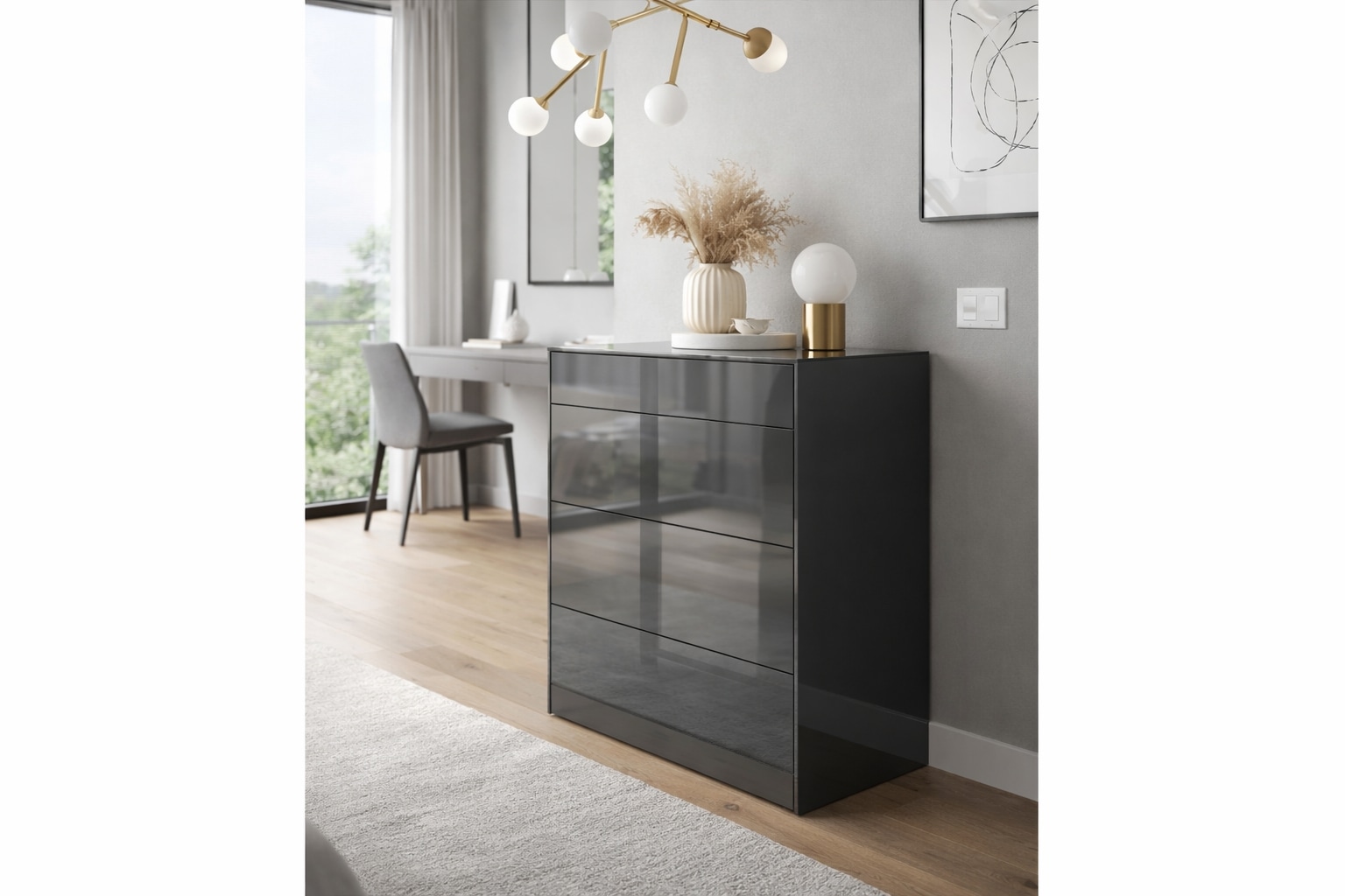 Mäusbacher Kommode Kommode BHT 82/89/42 cm, Push to open, Front+Oberplatte=Glas