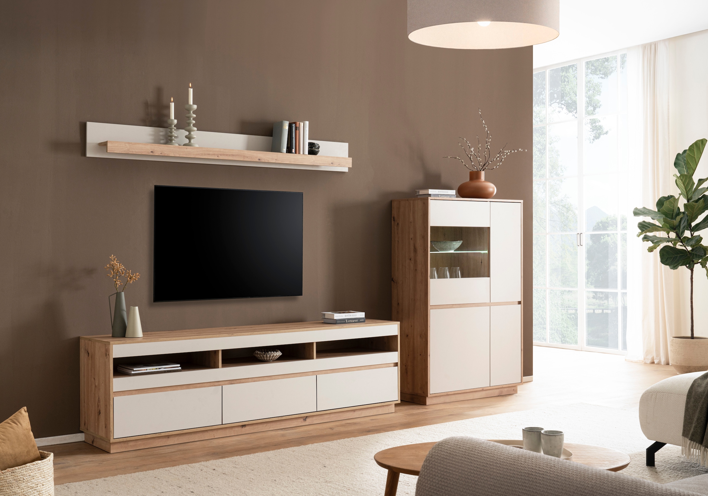 Home affaire Meuble mural »Sonora, moderne Anbauwand, Komplettset in Kaschmir/Eiche« Komplett-Set, 3 cuis tlg.