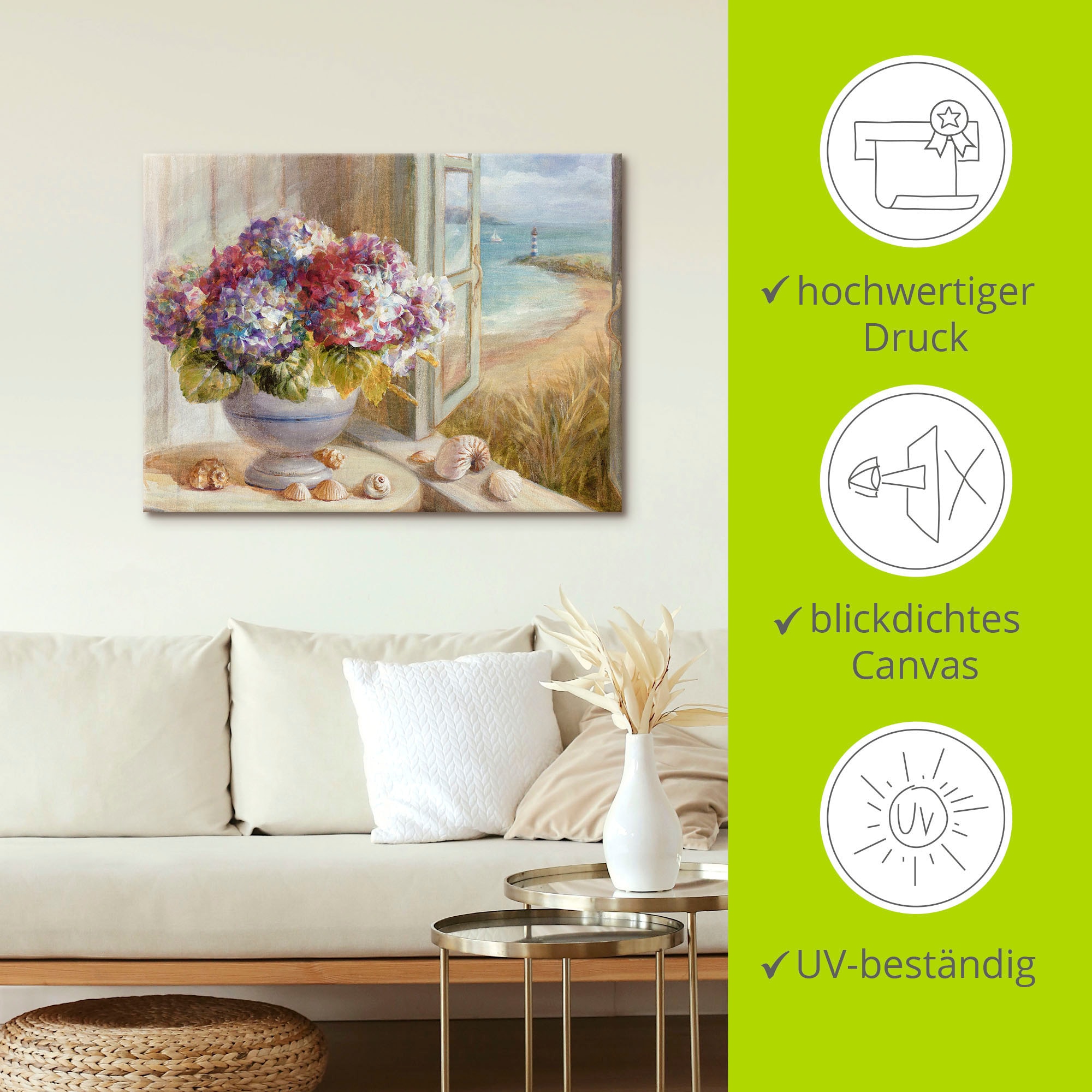 Artland Tableau sur toile »Küsten Hortensie« 1 cuis tlg. auf Holzrahmen gespannt