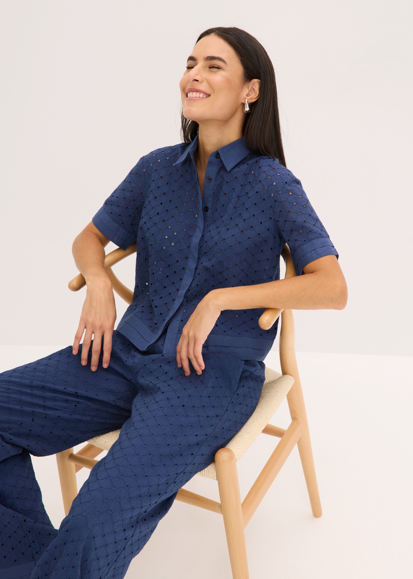 bonprix Blouse à manches longues Style élégant, avec col chemise, coupe régulière, en coton