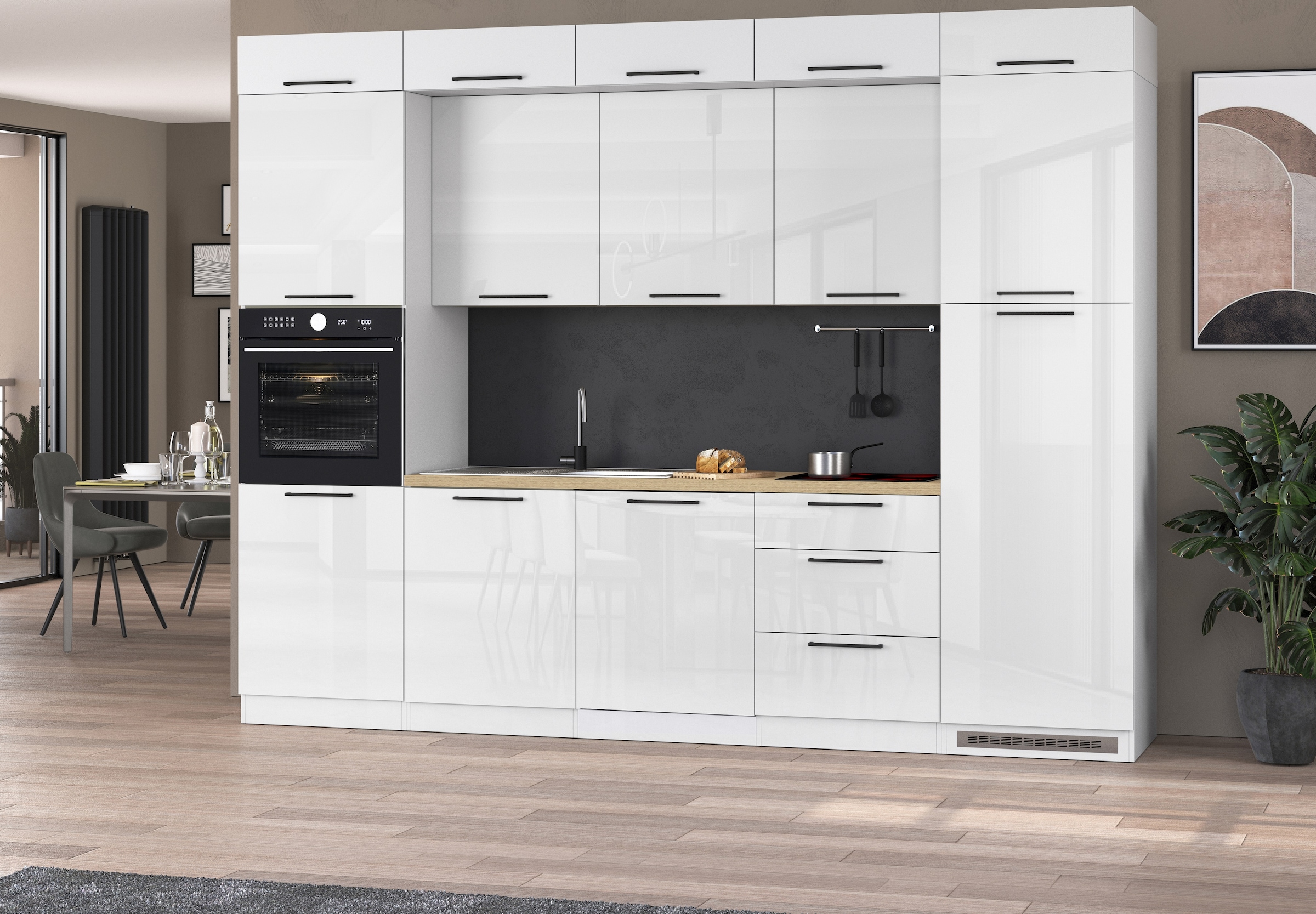 KOCHSTATION Kitchenette »Luna, Einbauküche, Zeilenküche, mit Soft-Close Funktion, Made in Italy« Breite 300 cm ohne E-Geräte, mit Spüle+Siphon und Aufsatz
