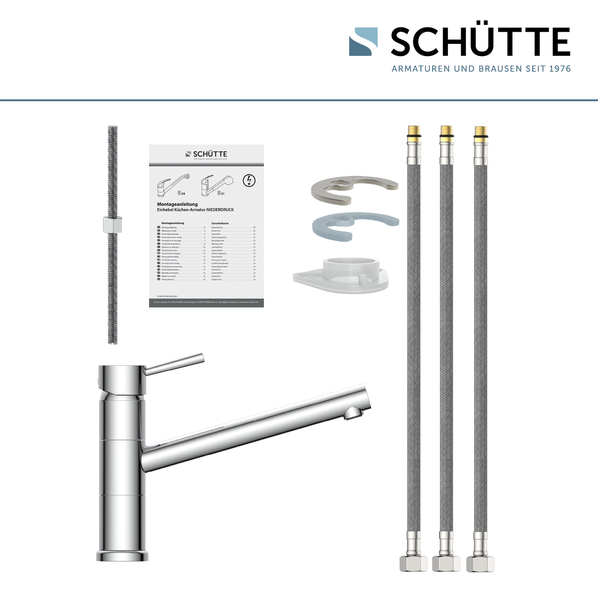 Schütte Robinet d'évier »UNICORN« Niederdruck Armatur Küche, 150° schwenkbar, Verbrühschutz Chrom