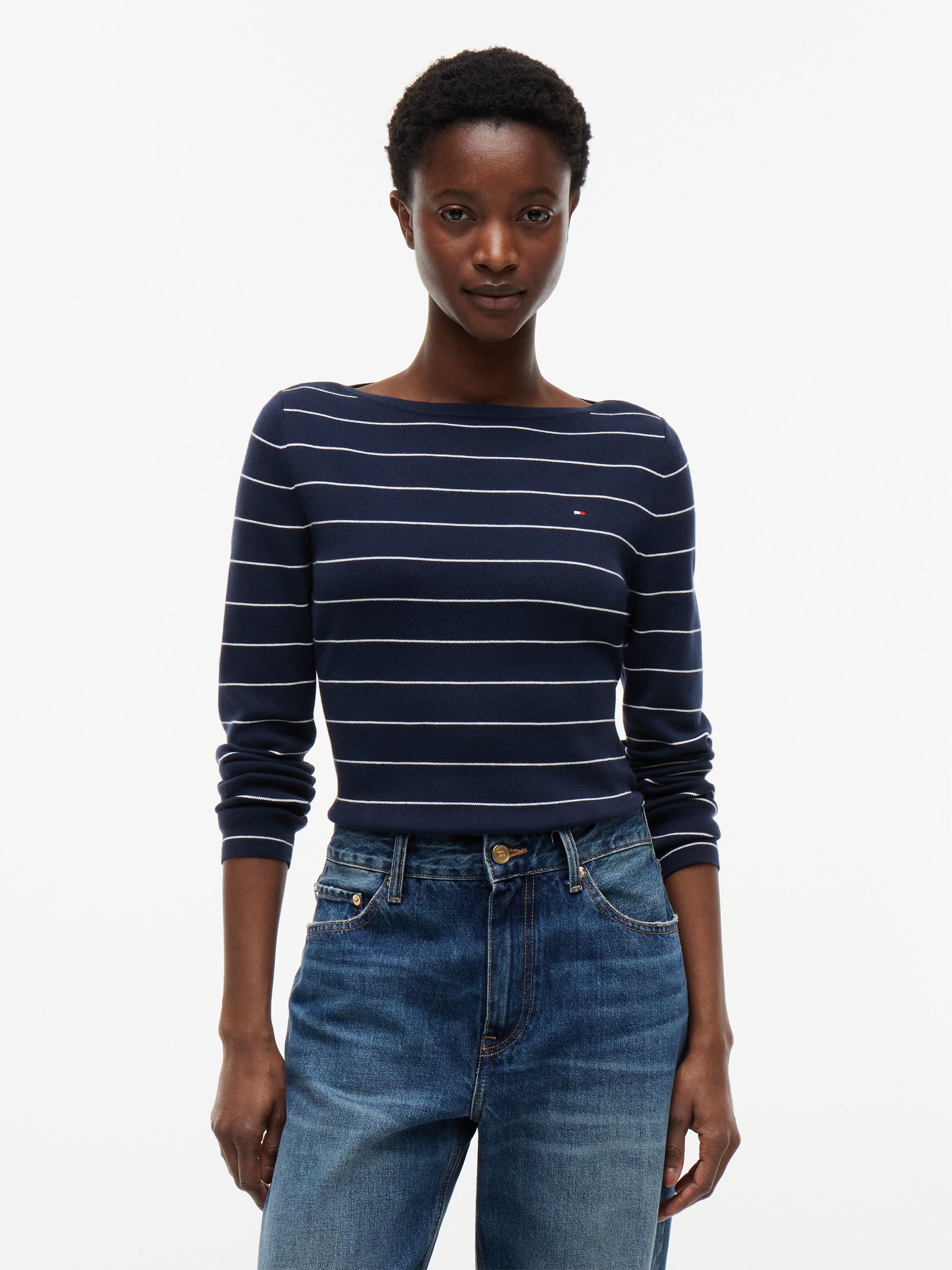 Tommy Hilfiger Pull en tricot »FULL NEEDLE BOAT-NK LS SWT« mélange de coton