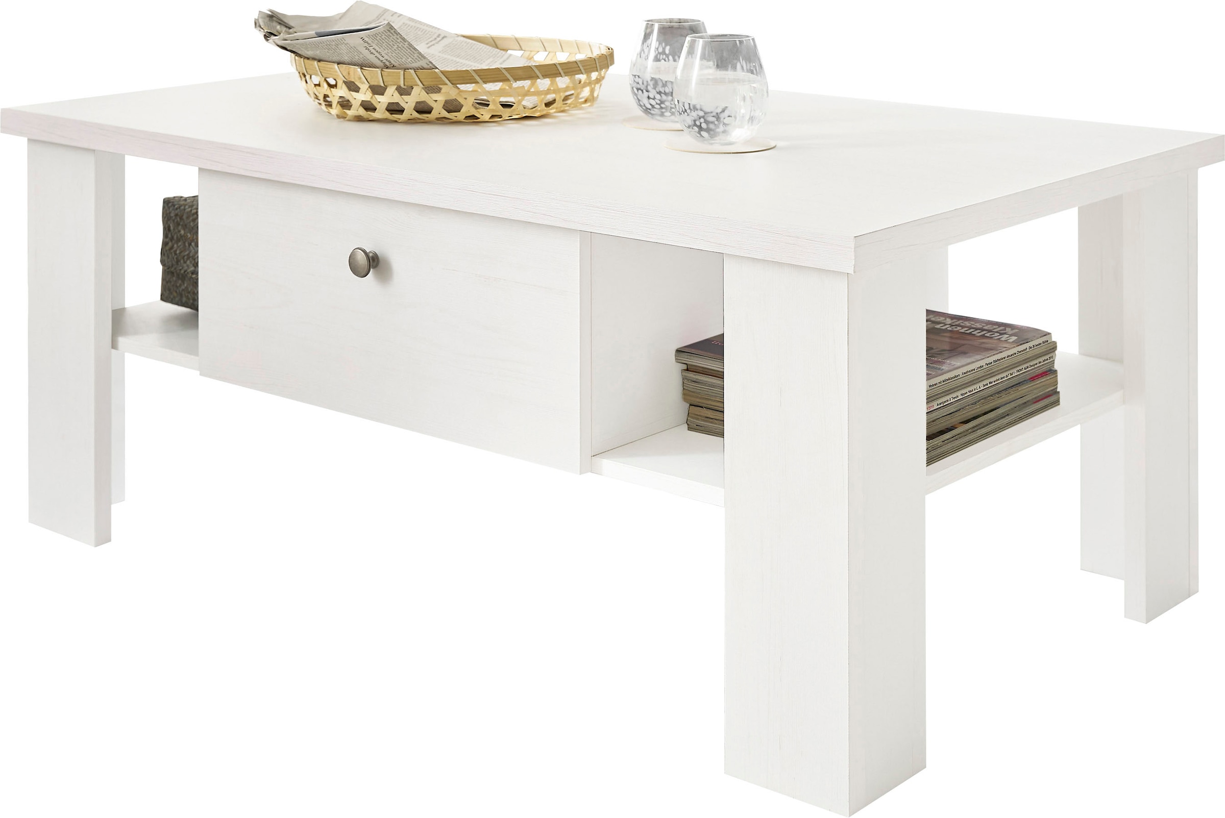 Home affaire Couchtisch »RAVENNA« im zeitlosen Landhausstil, Breite 107 cm, Griffe aus Metall