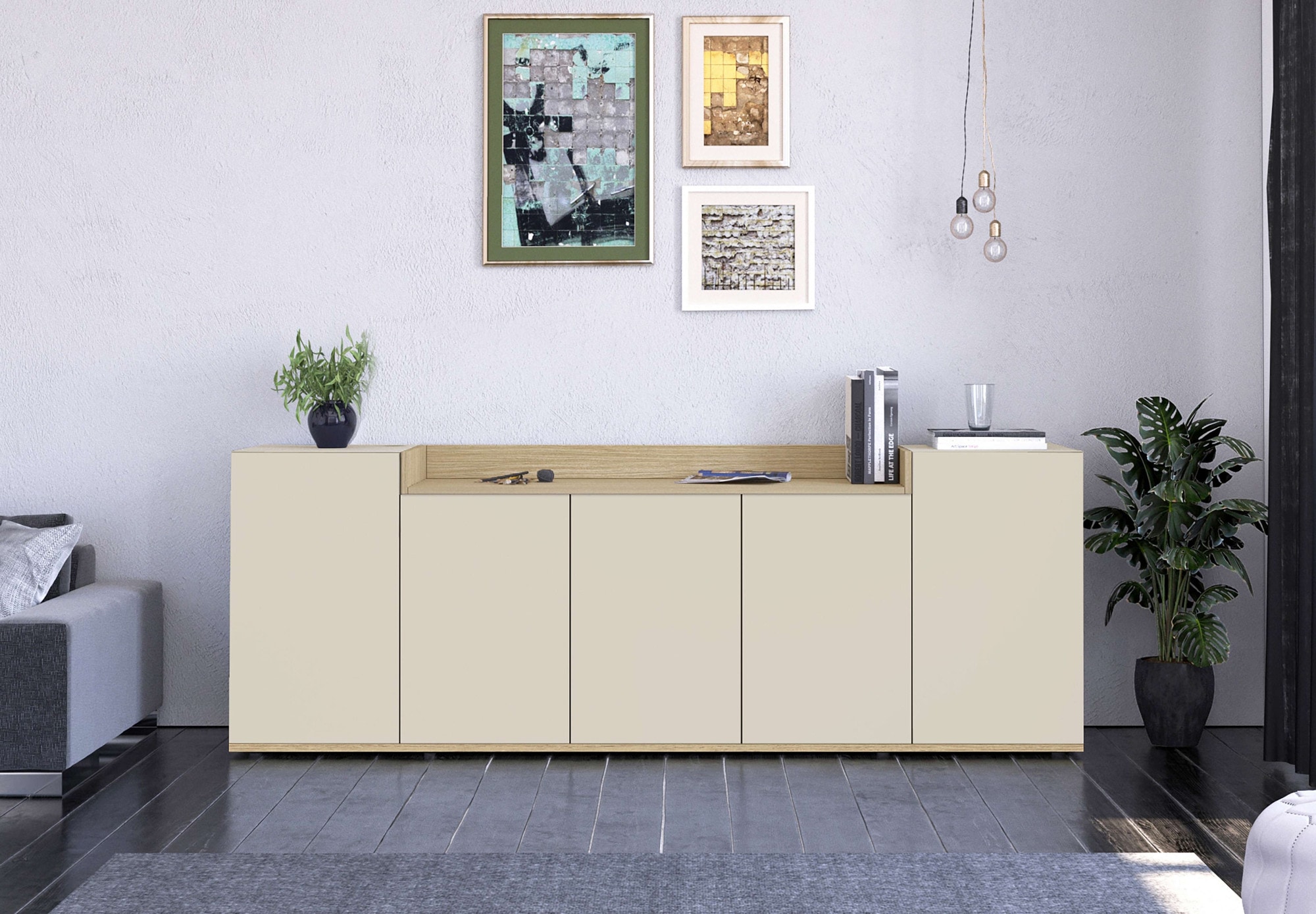 GOODproduct Sideboard »BOLSENA, Kommode, Schrank,Lowboard mit 8 Fächer und offenes Ablagefach« 1 Stk. tlg. stehend/hängend montierbar, Made in Italy, B/T/H: 200 × 35 × 71,2 cm