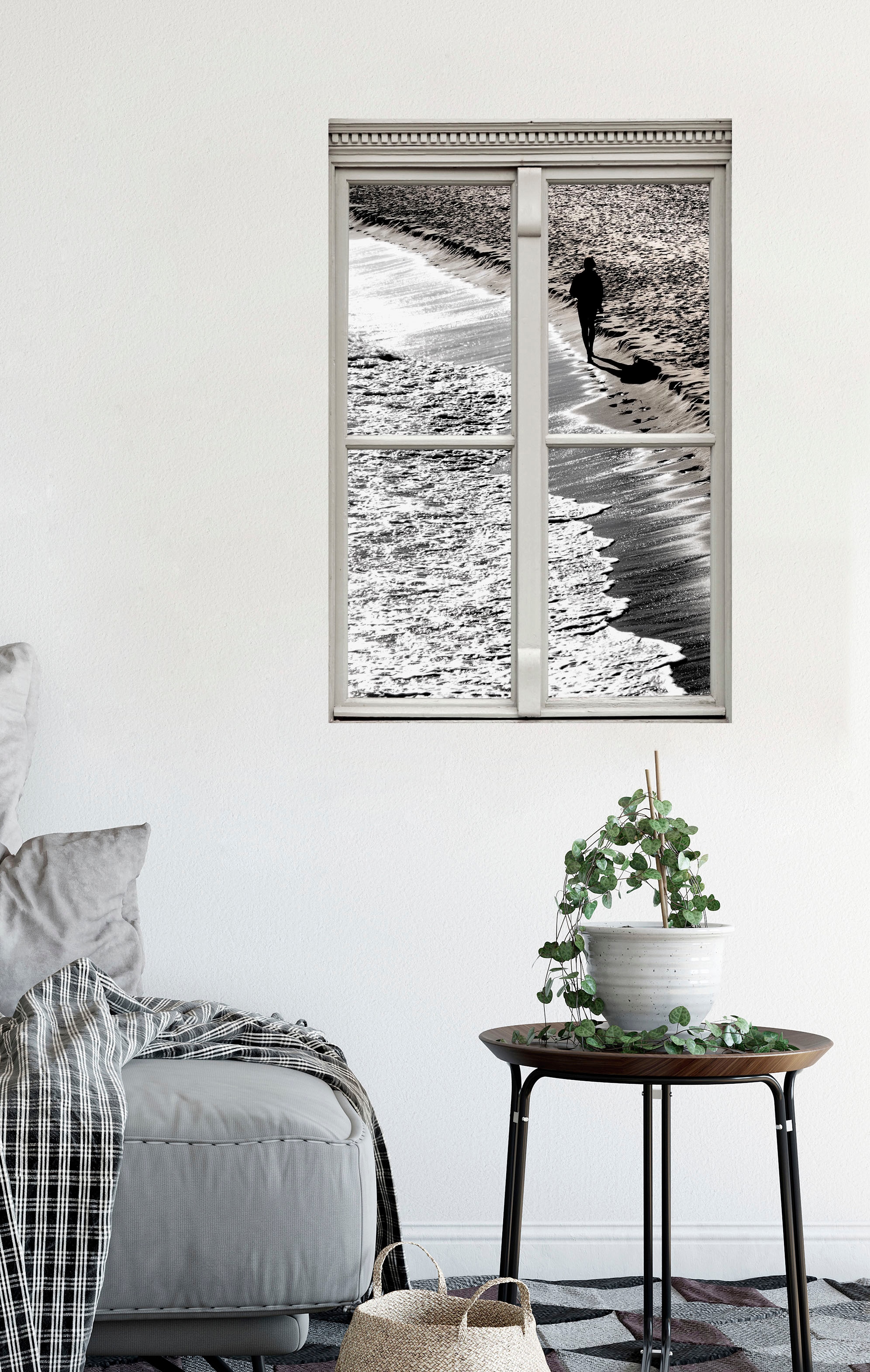 queence Autocollants muraux »Strand« Wandsticker, Wandbild, selbstklebend, 3D, Fenster