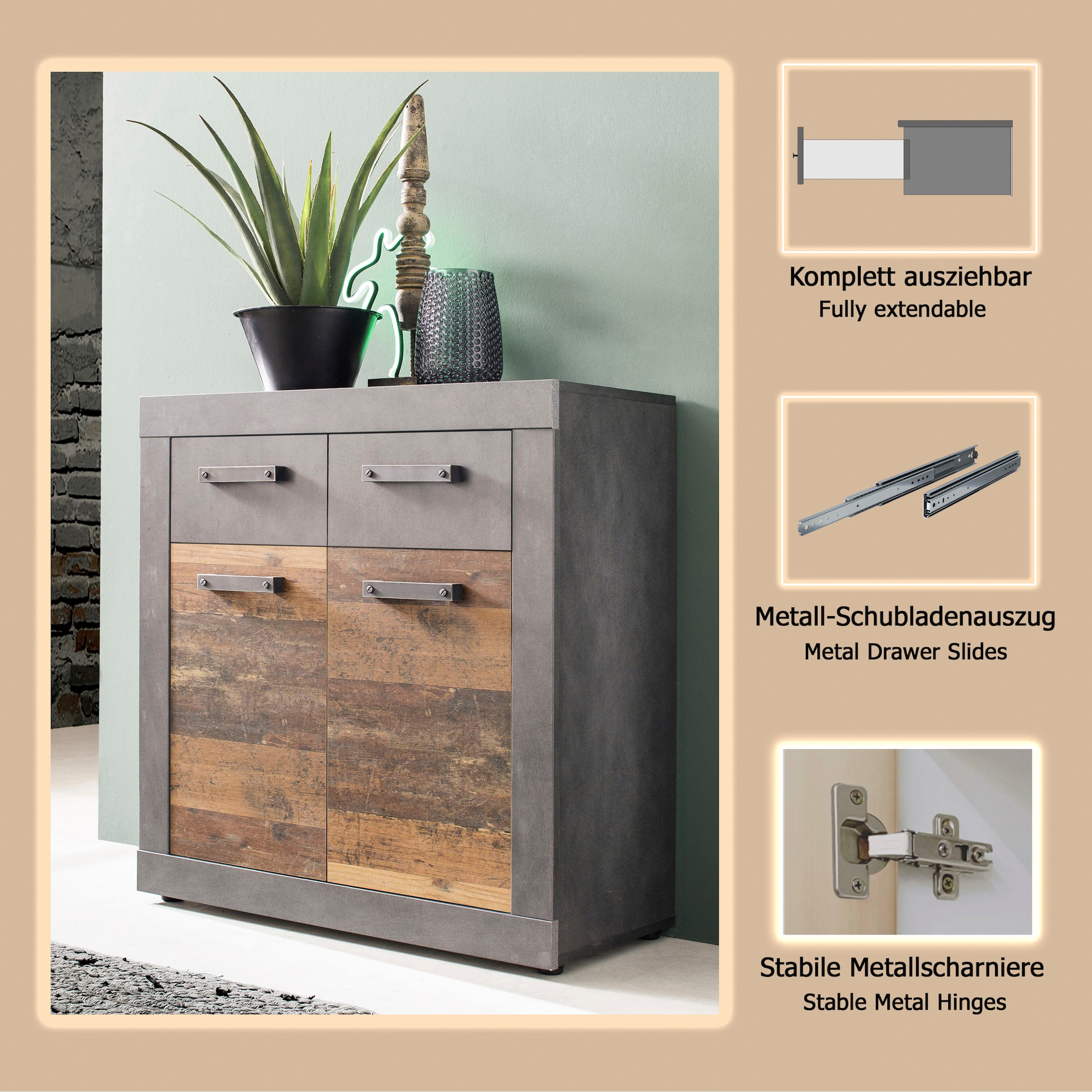 INOSIGN Commode »Ilana« Kommode mit 2 Türen & 2 Schubladen - (B/T/H) 82/37/86 cm