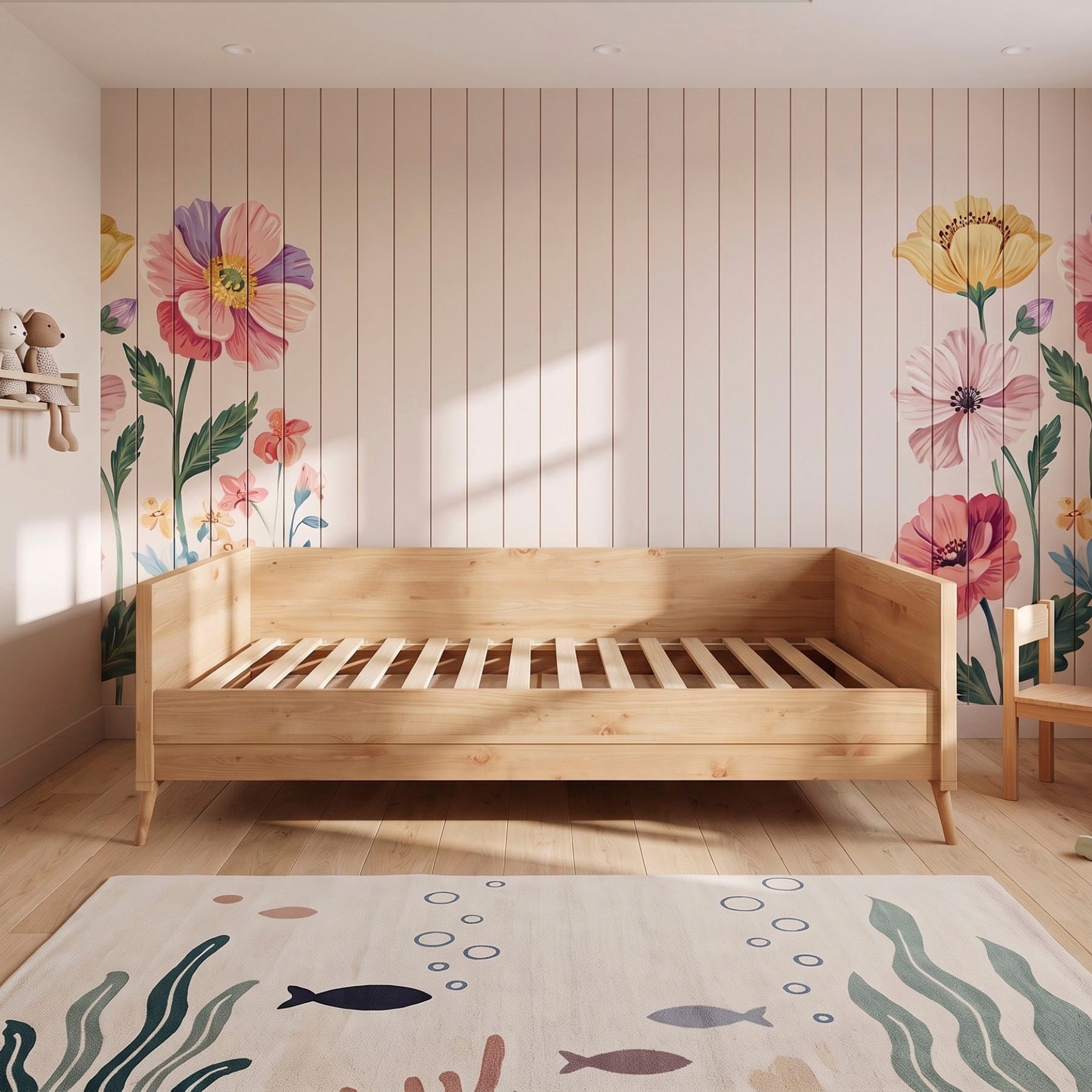GOODproduct Lit pour adolescents »Ellen« en pin massif, en 2 couleurs différentes, avec pieds en bois