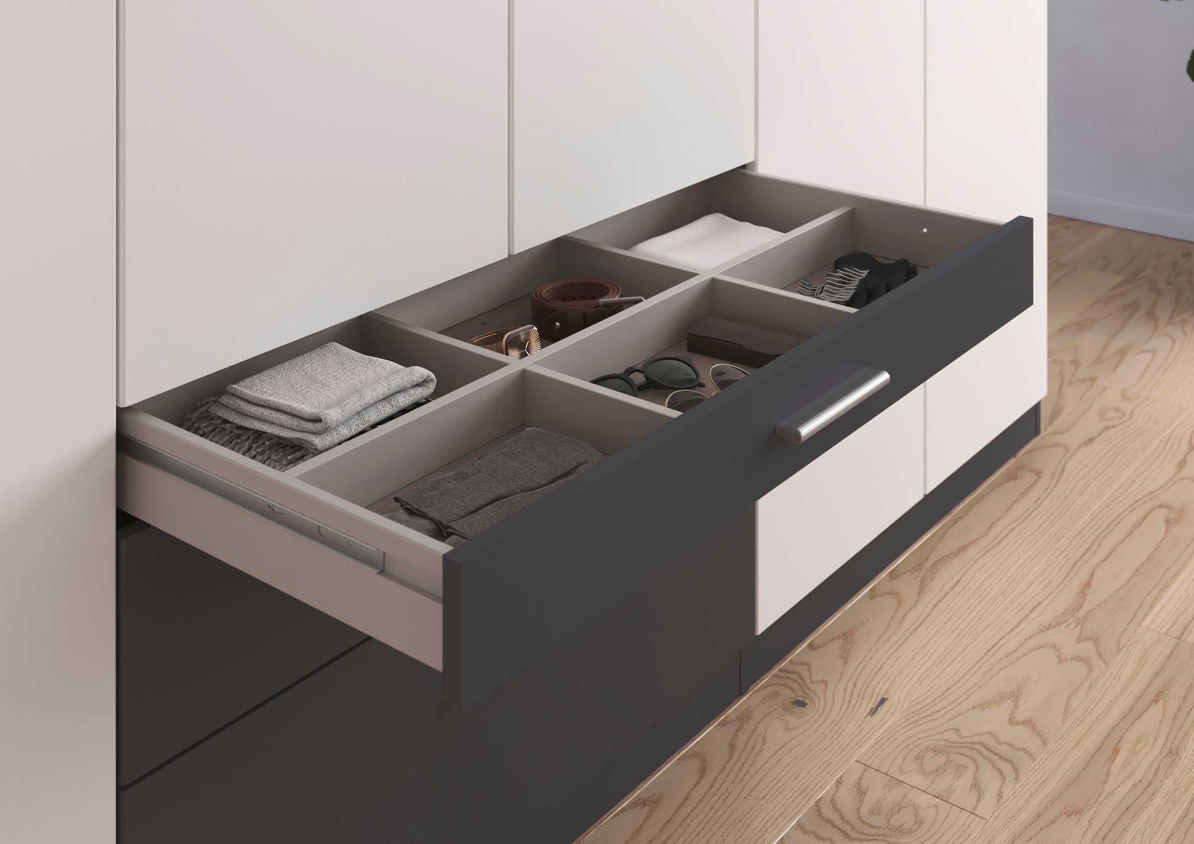 rauch Armoires à vêtements »Schrank Drehtürenschrank Garderobe Ankleide Schlafzimmer HILDESHEIM« Largeurs : 185/275 cm, hauteur 231 cm,  tiroir supérieur avec compartiments pratiques MADE IN GERMANY
