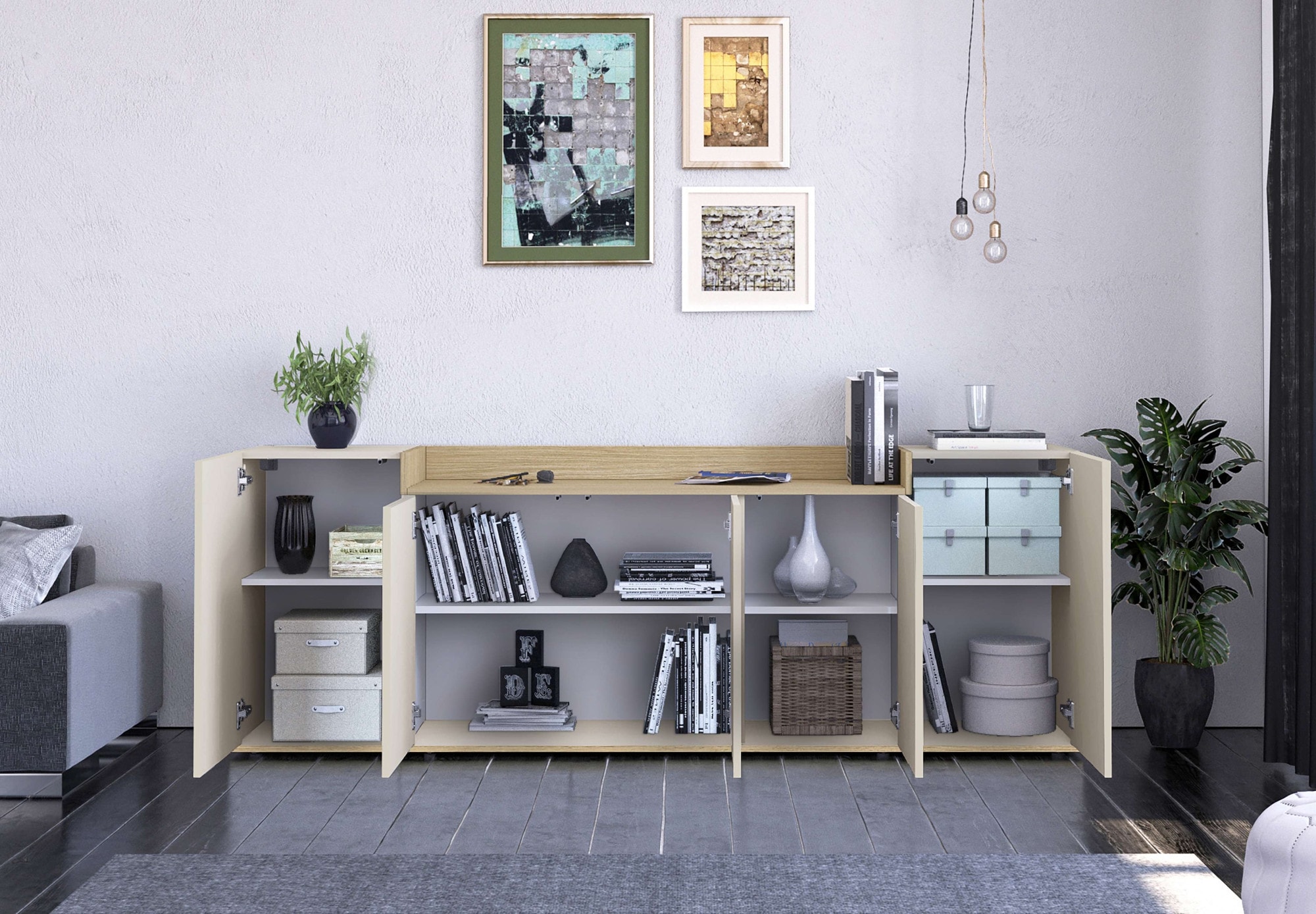 GOODproduct Sideboard »BOLSENA, Kommode, Schrank,Lowboard mit 8 Fächer und offenes Ablagefach« 1 Stk. tlg. stehend/hängend montierbar, Made in Italy, B/T/H: 200 × 35 × 71,2 cm