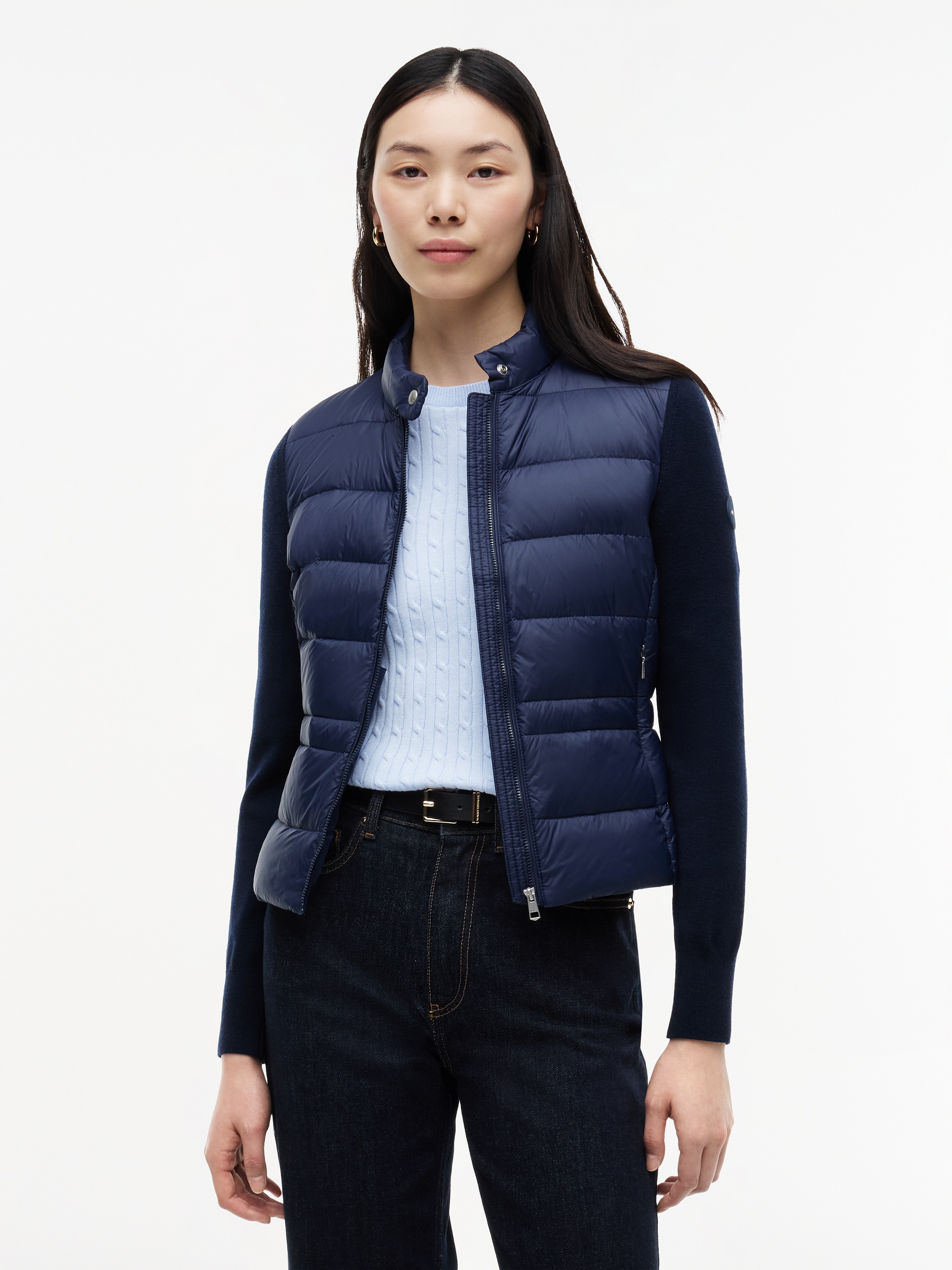 Tommy Hilfiger Daunenjacke »LW DOWN KNIT MIX JACKET« ohne Kapuze Stehkragen, Materialmix mit Steppqualität