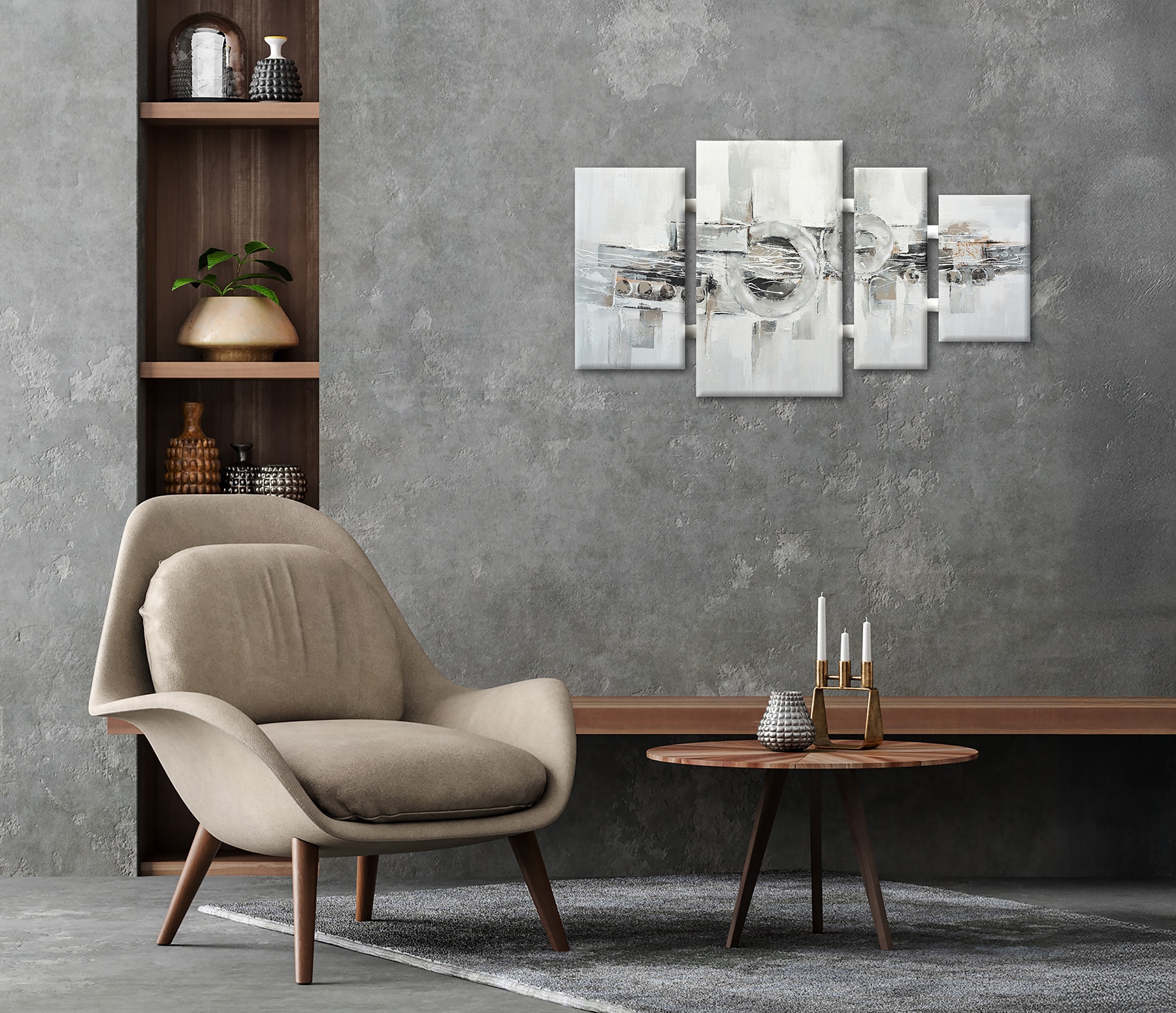 Bönninghoff Peinture à l'huile »handarbeit 4-teilig ABSTRAKTE KREISE 70x124 cm – Wandbild« Abstrait | Formes | Motif 1 cuis tlg. fabriqué à la main, chaque image est unique