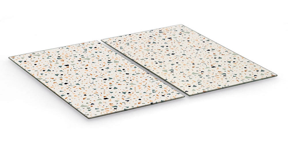 Zeller Present Planche à découper »Herdabdeck-/Schneideplatten-Set "Terrazzo", 2-tlg.« Moderne Platte aus Sicherheitsglas