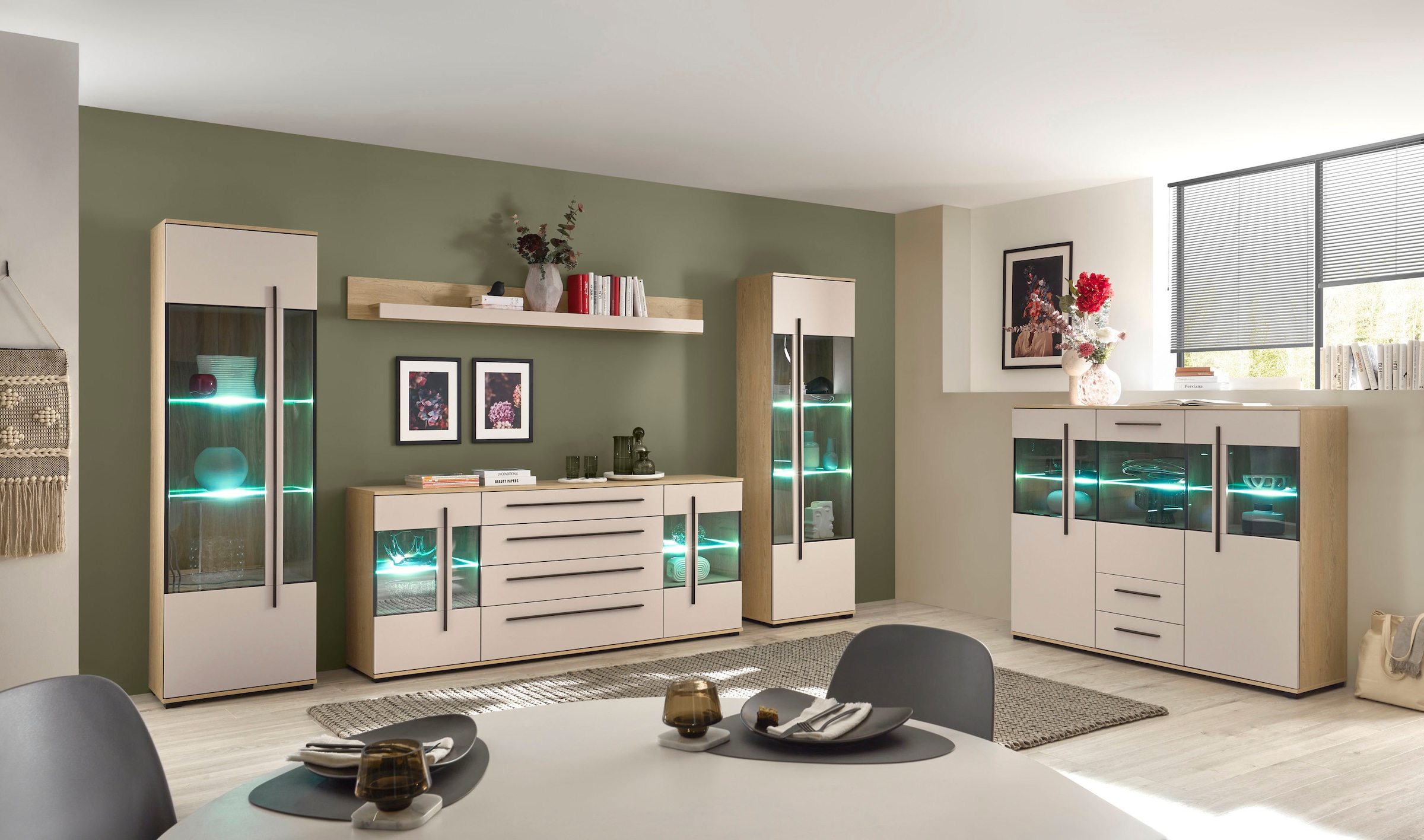 Home affaire Wohnwand »Cantara, Anbauwand, Wohnzimmer-Set, in Eiche Evoke, Weiss oder Kaschmir« Set, 