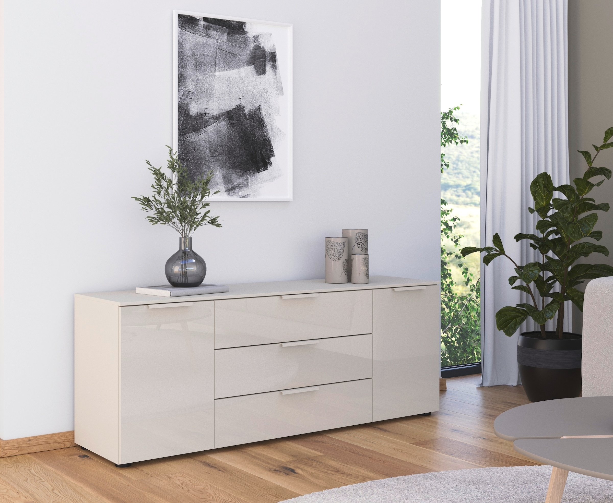 rauch Schubkastenkommode »Kommode Türkommode Sideboard Kombikommode FLIPP mit Glasfront« Breite 160 cm mit 2 Einlegeböden,  2-türig mit 3 Schubladen und Soft-Close-Funktion sowie Glasfront