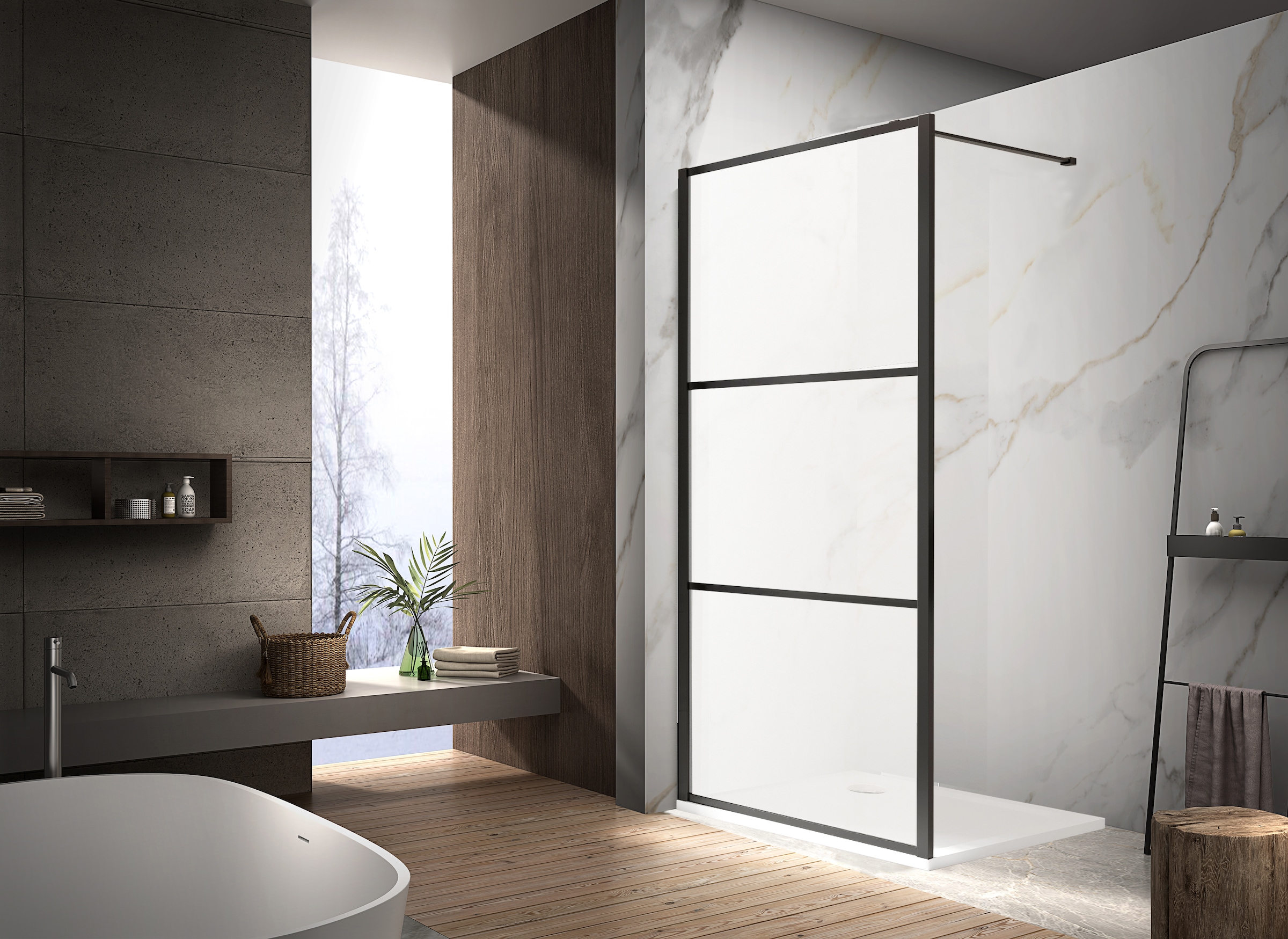 welltime Walk-in-Dusche »Walk In Black Blocks Frosted« Milchglasscheiben