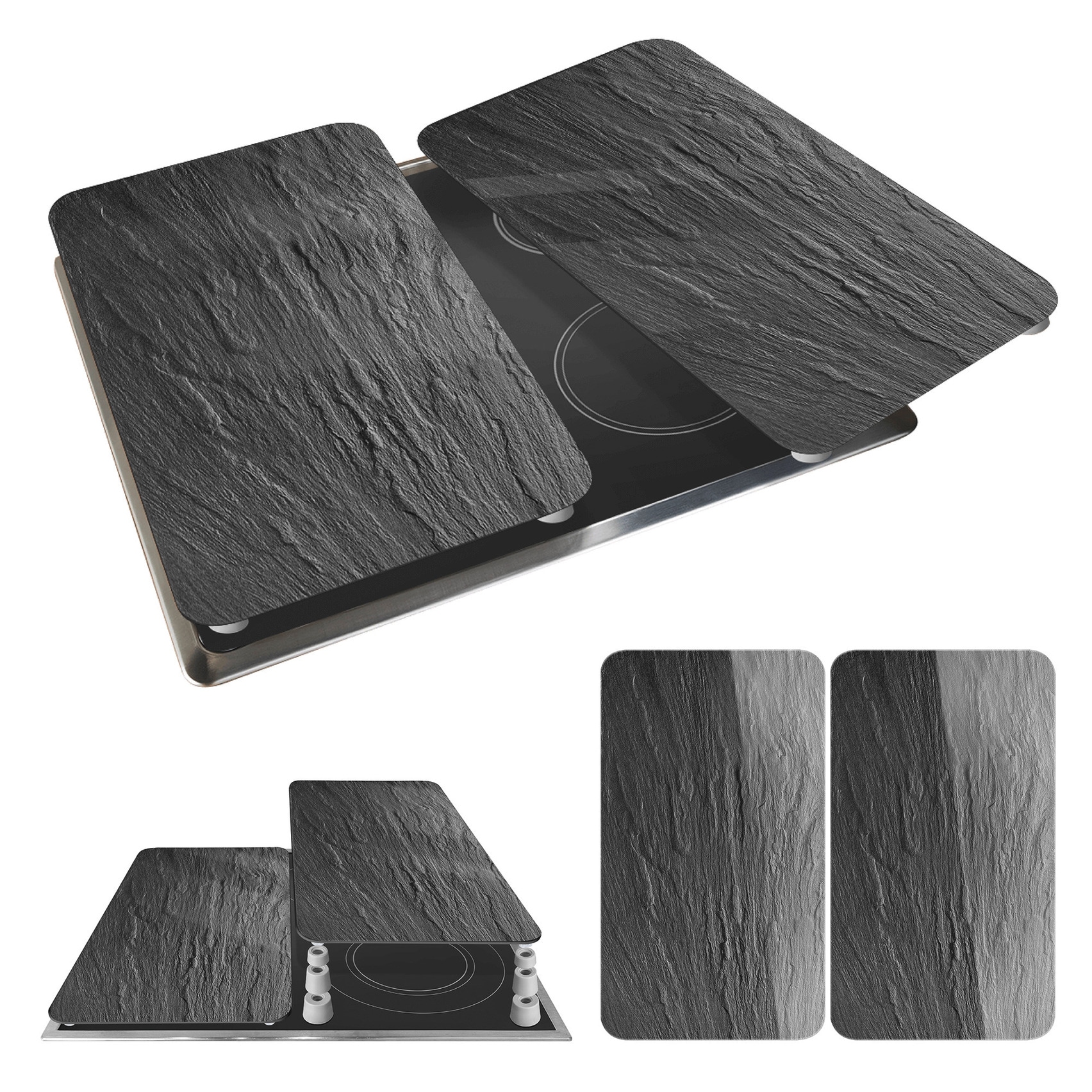 WENKO Herdblende-/Abdeckplatte »Universal Modell Schiefer« Herdabdeckung für alle Herdarten, kratzfest, mit rutschfesten Füssen