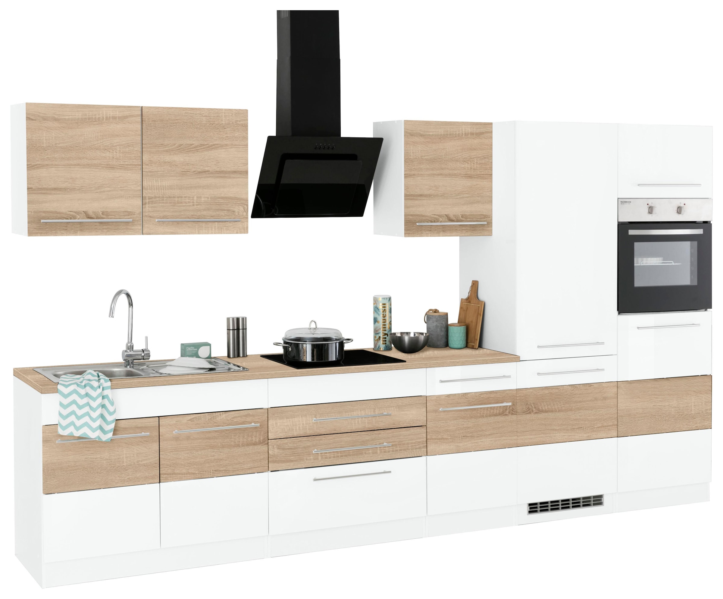 KOCHSTATION Kitchenette »KS-Trient« largeur 350 cm, au choix avec appareils électriques, avec plan de travail